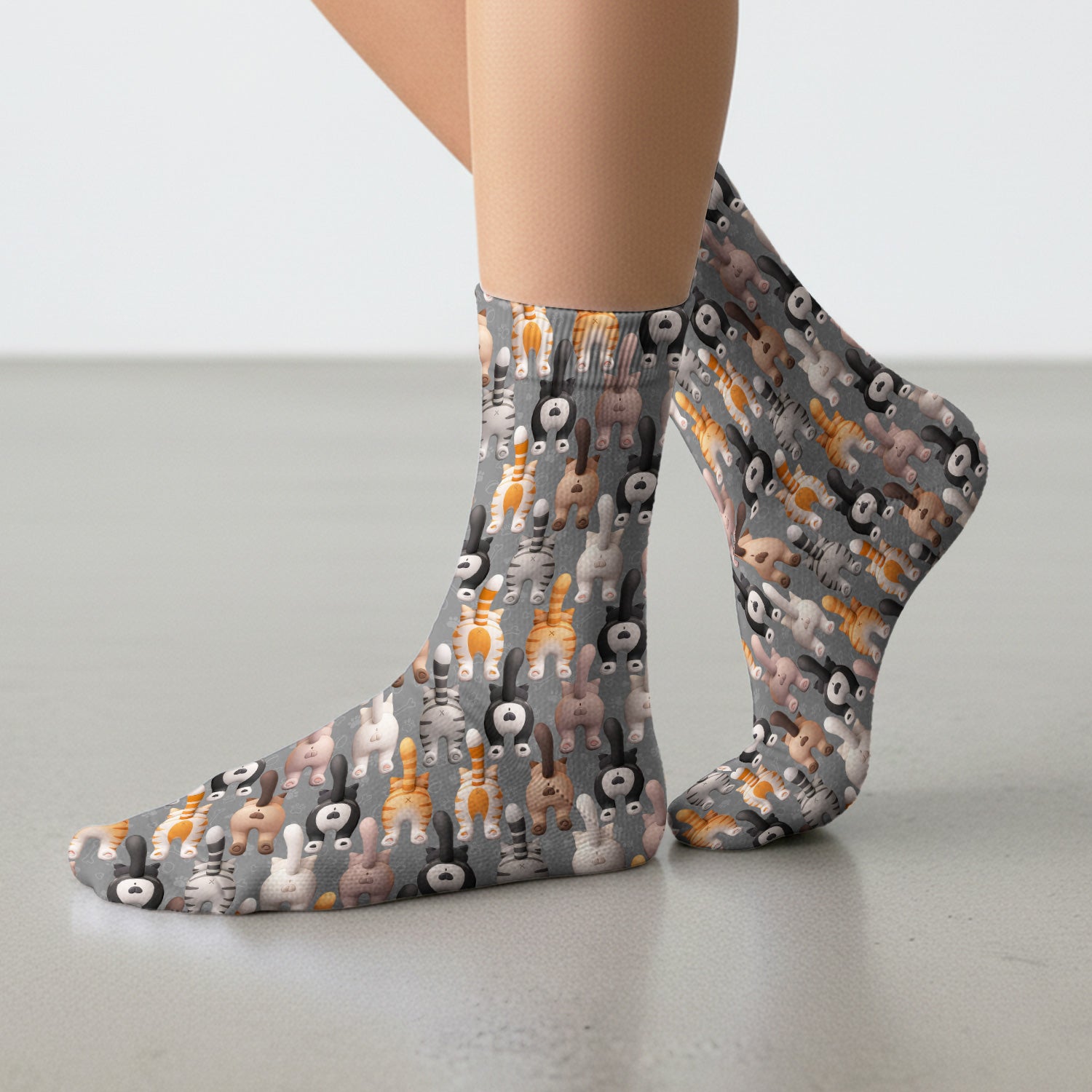 Funny Cat Butt Paw Print Pattern Socks, Breathable Fabrics Medical Uniform
