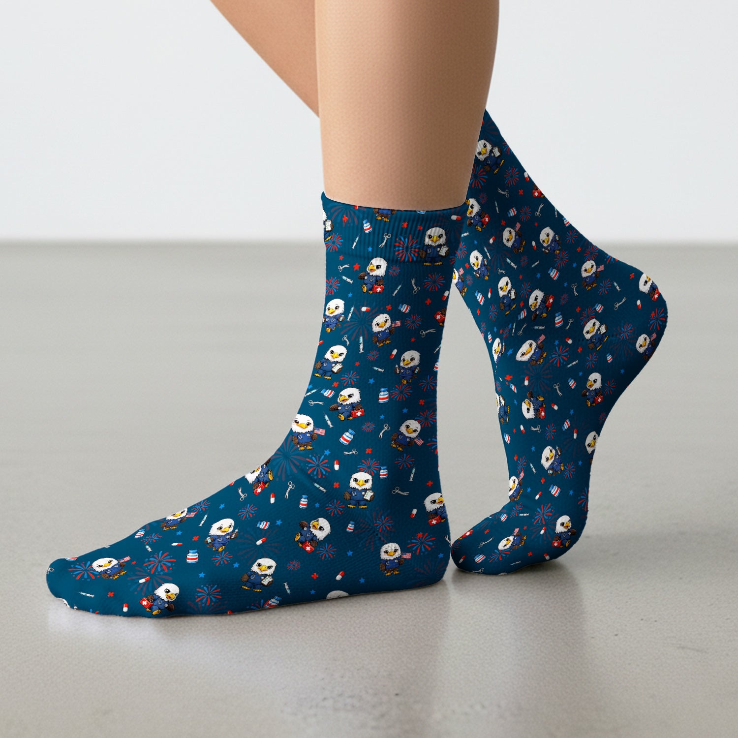 Patriotic Nurse Eagle Fireworks Medical Pattern Sock, Breathable Fabrics Medical Uniform