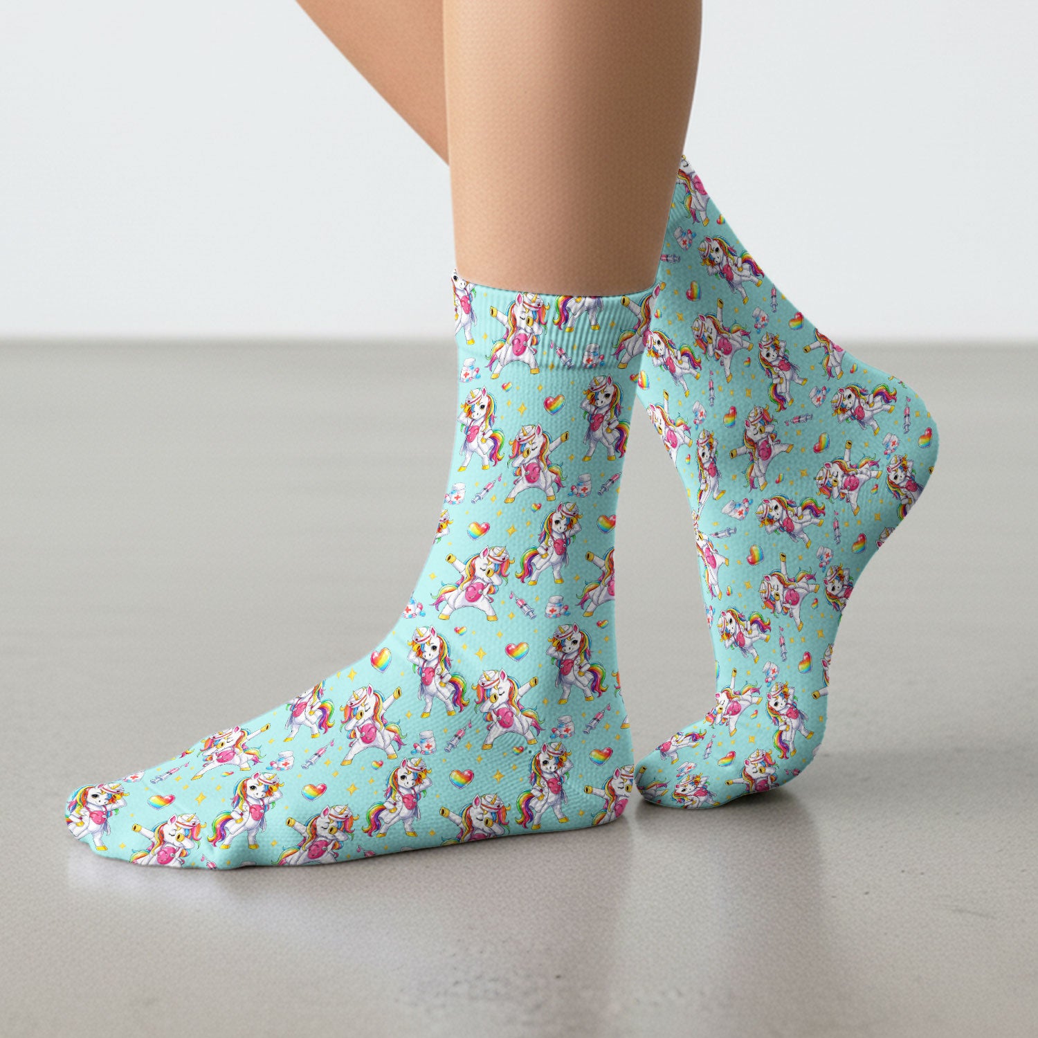 Playful Nurse Unicorn Rainbow Pattern Medical Socks, Socks for Nurse Doctor