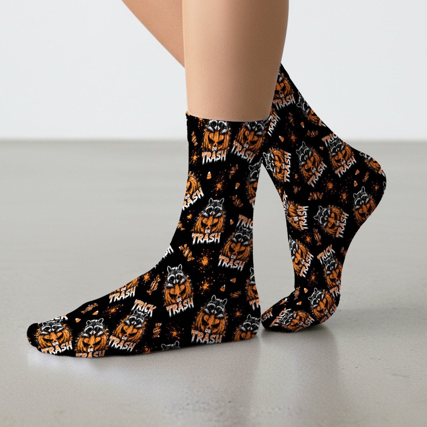 Funny Halloween Trick Or Trash Raccoon Socks, Adult Socks for Men and Women