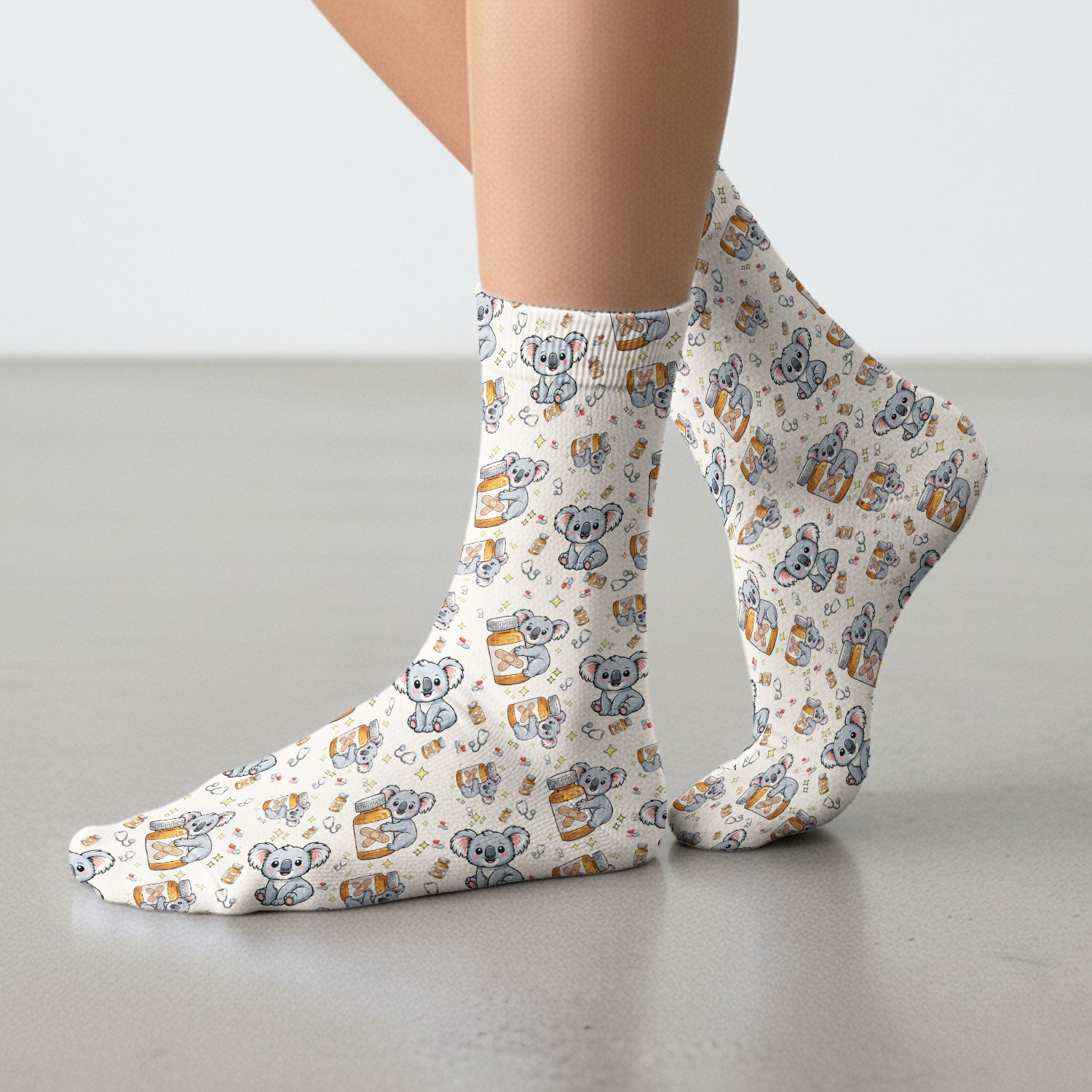 Cute Koala Nurse Bandage Medicine Print Socks,  Adult Socks for Men and Women