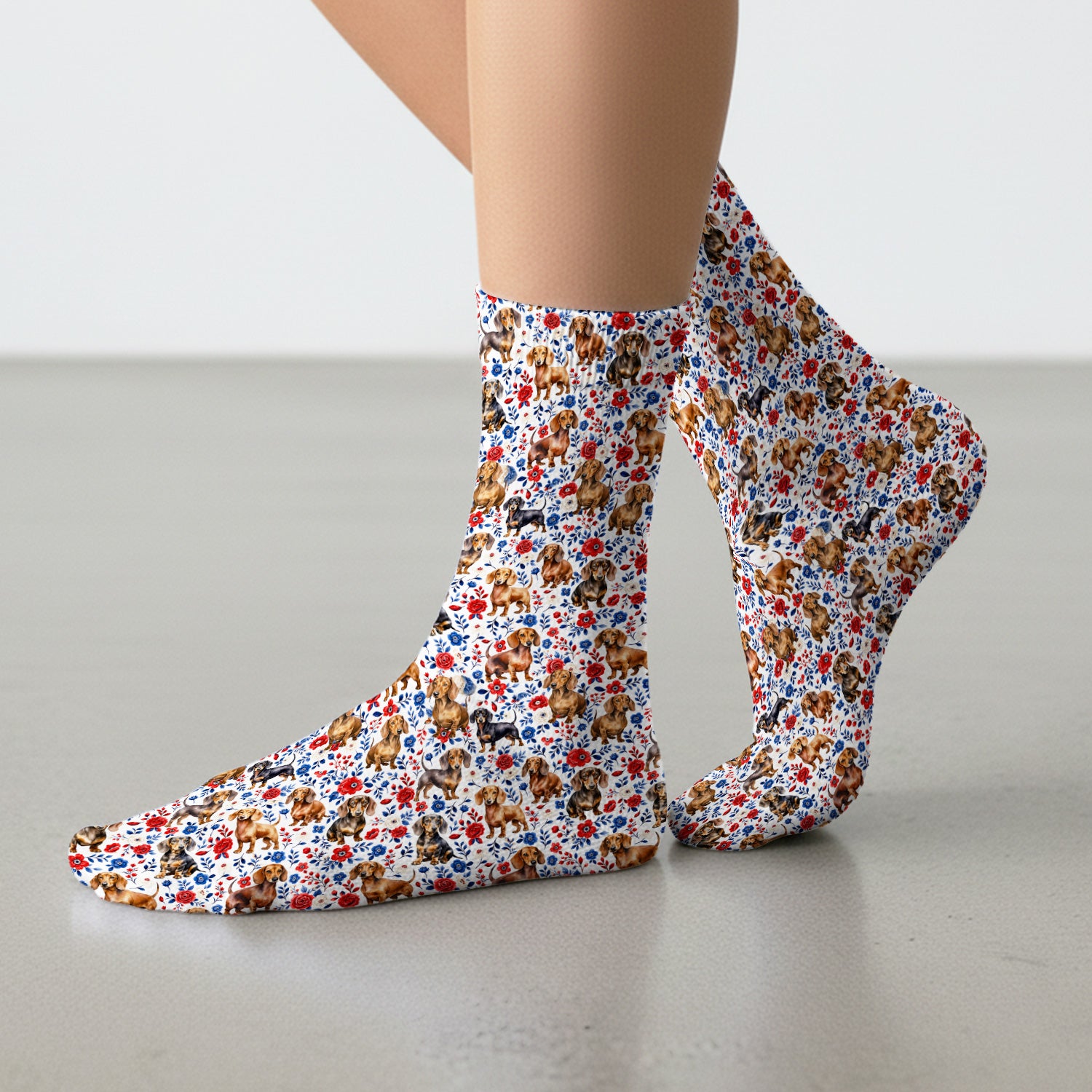 Floral Dachshund Nurse Pattern Socks, Adult Socks for Men and Women