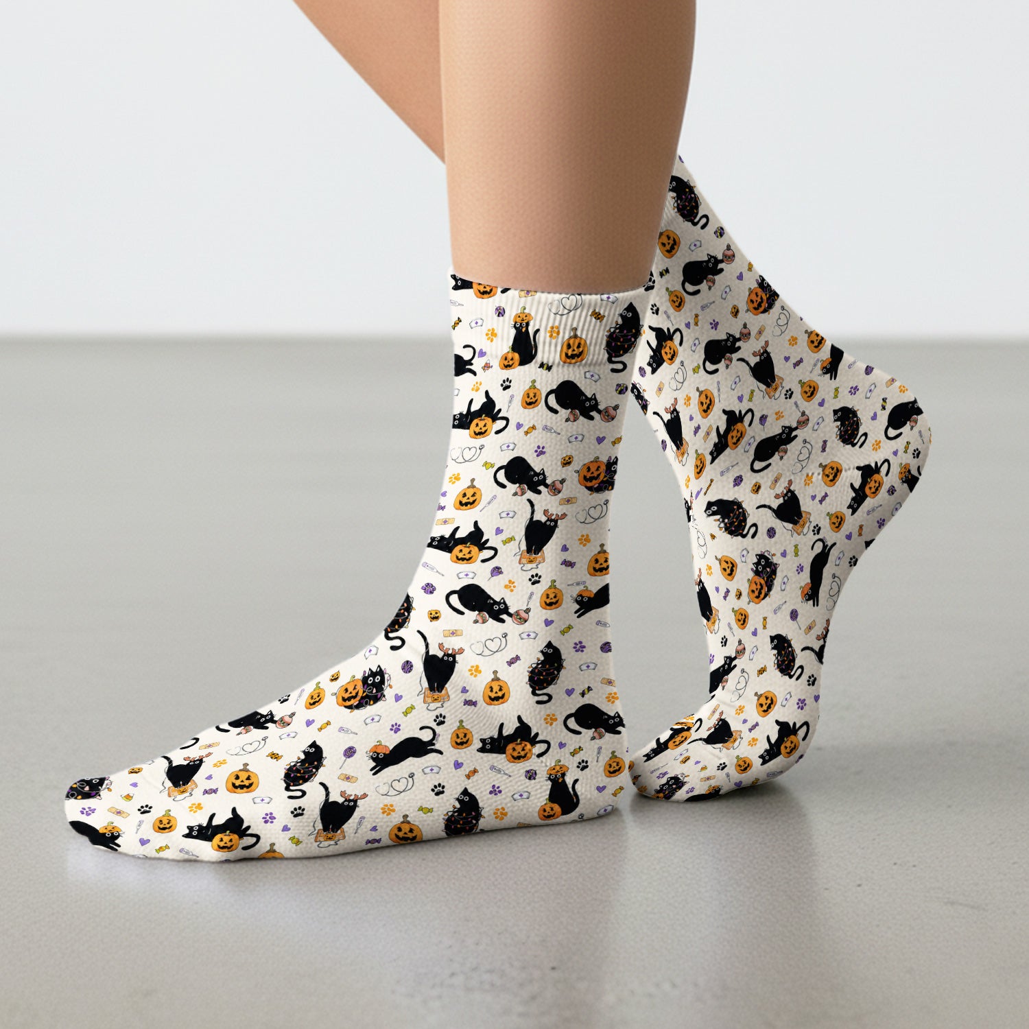 Pumpkin Black Cat Pattern Socks, Adult Socks for Men and Women