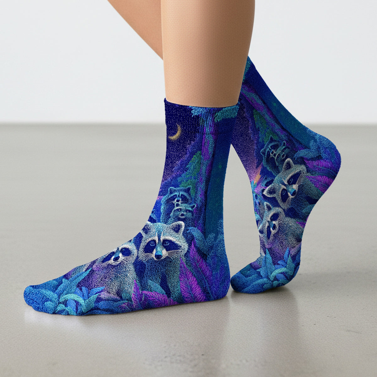 Moonlit Raccoon Pattern Socks, Adult Socks for Men and Women
