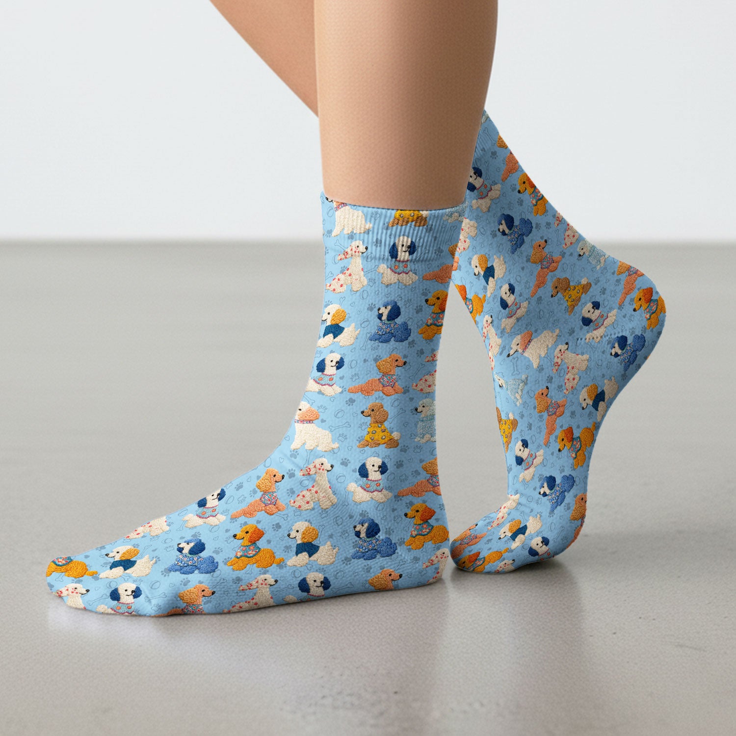 Cute Colorful Poodle Pattern Socks, Breathable Fabrics Medical Uniform