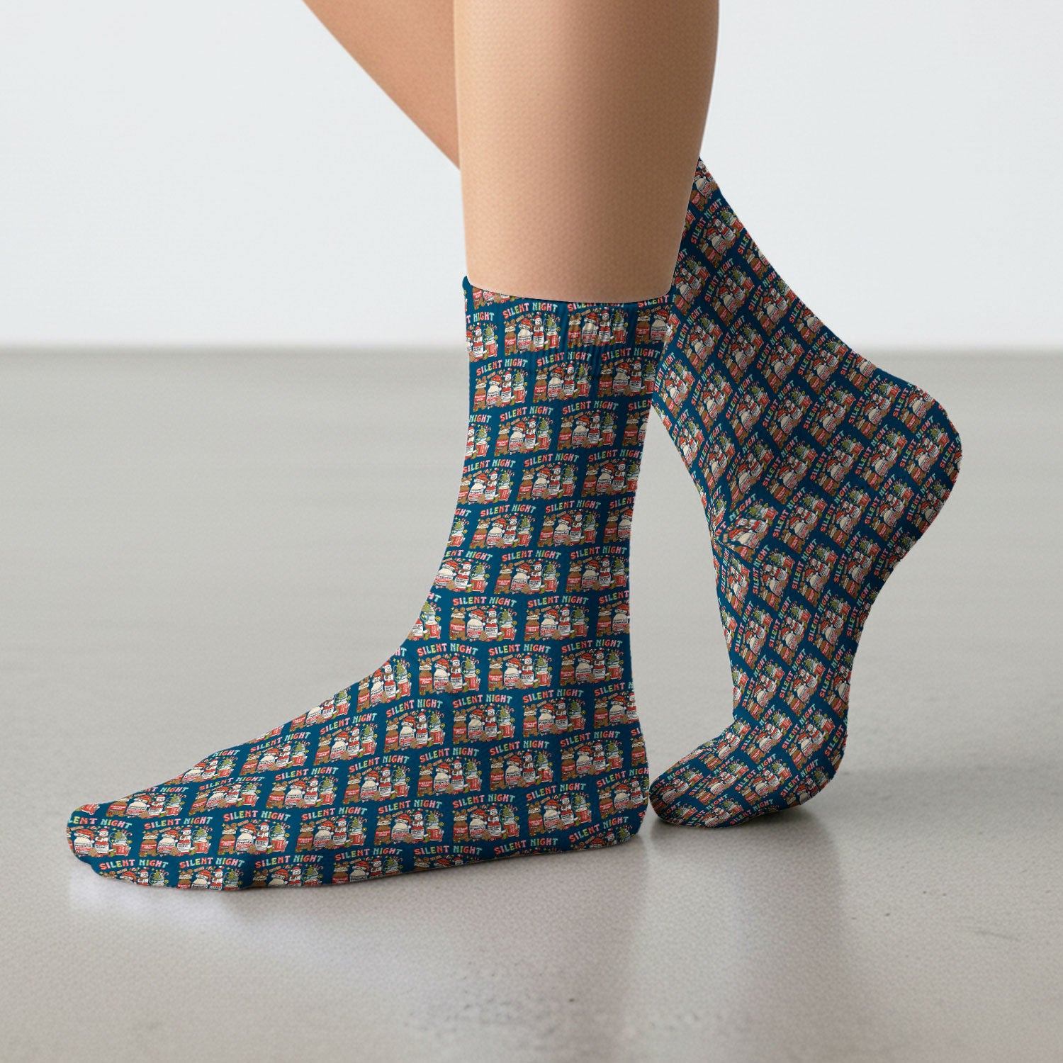 Silent Night Nurse Scrub Socks, Funny Christmas Medical Scrub Sock, Holiday Nursing Uniform