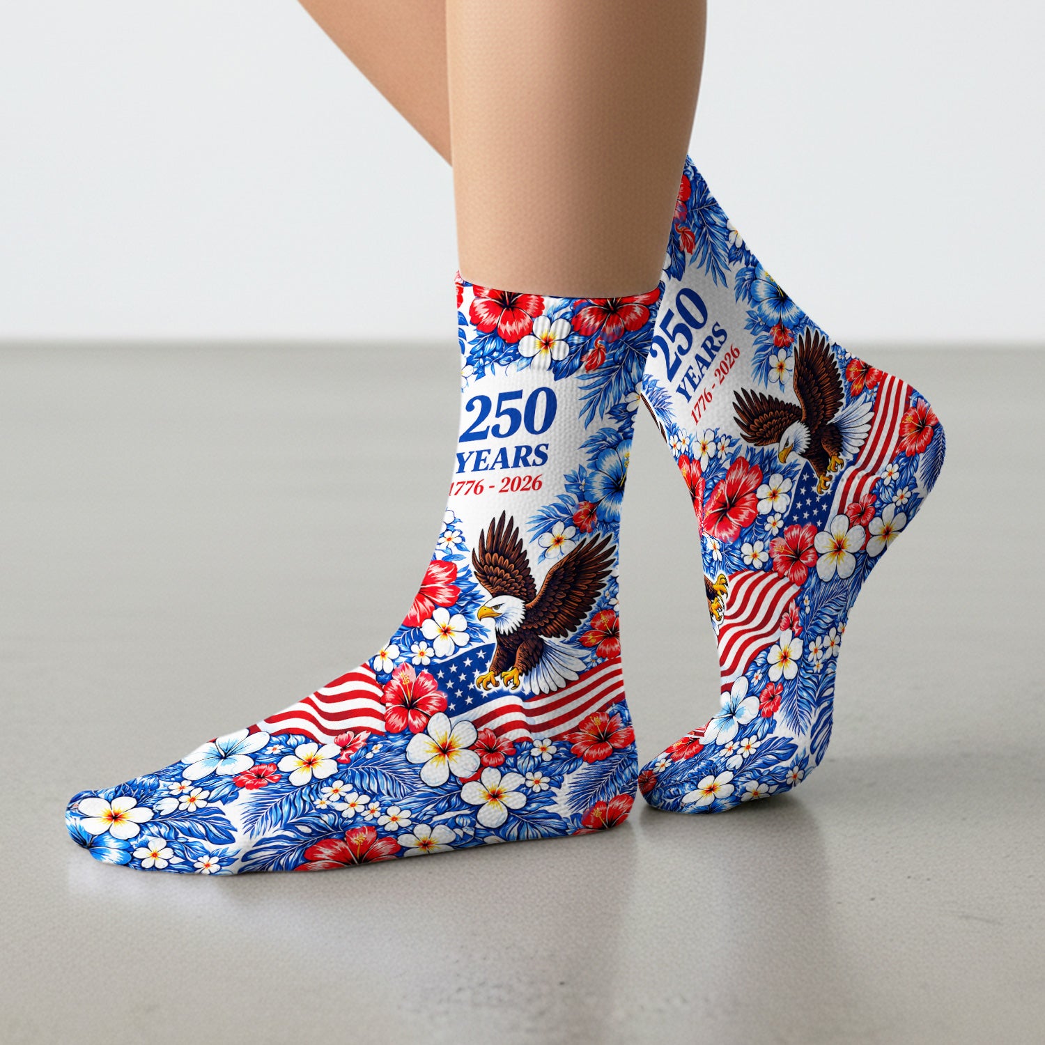 Patriotic Eagle Floral Pattern, America 250 Medical Socks, Adult Socks for Men and Women