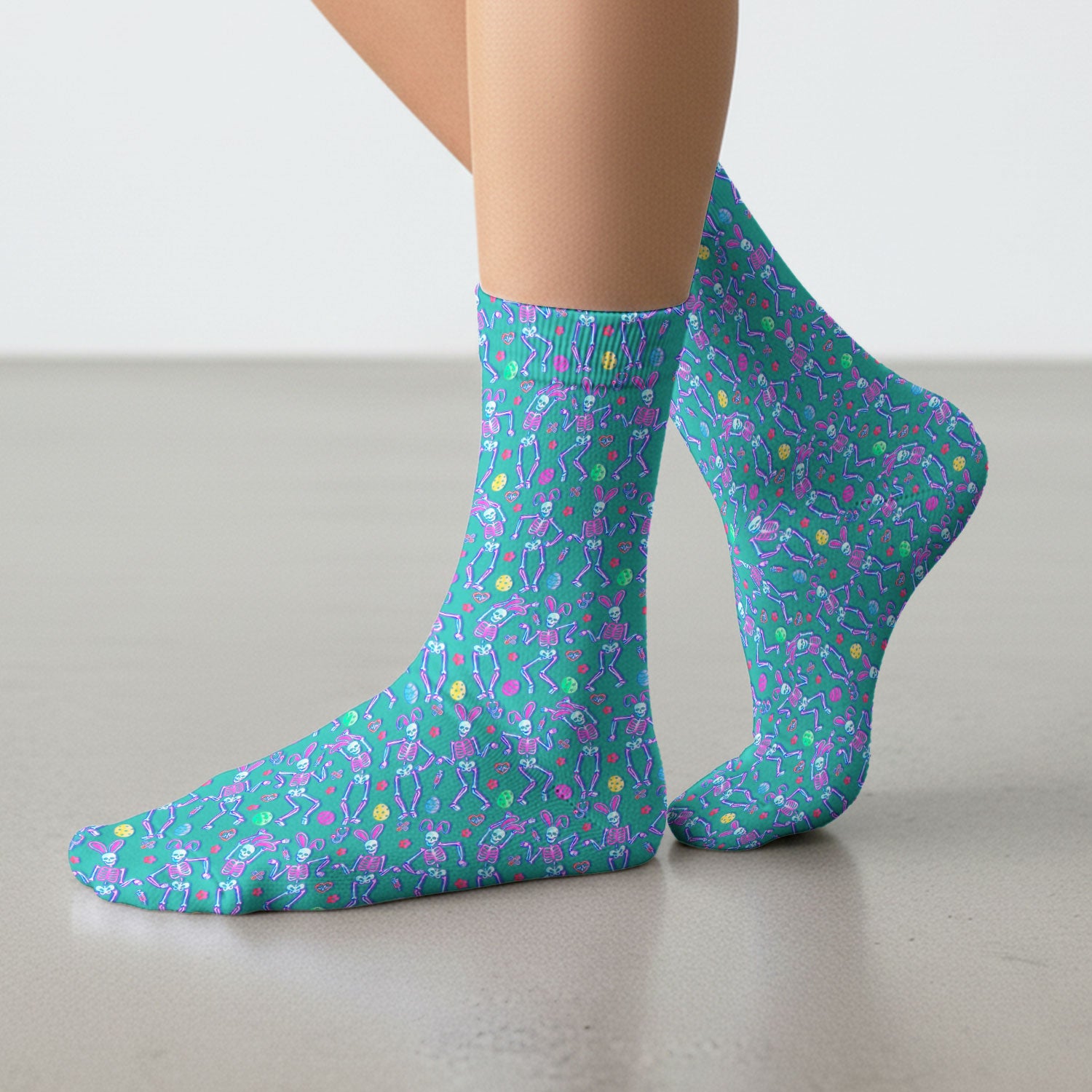 Neon Easter Skeleton Pattern Socks, Adult Socks for Men and Women