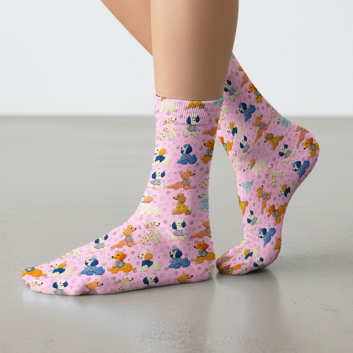 Cute Colorful Poodle Pattern Socks, Breathable Fabrics Medical Uniform