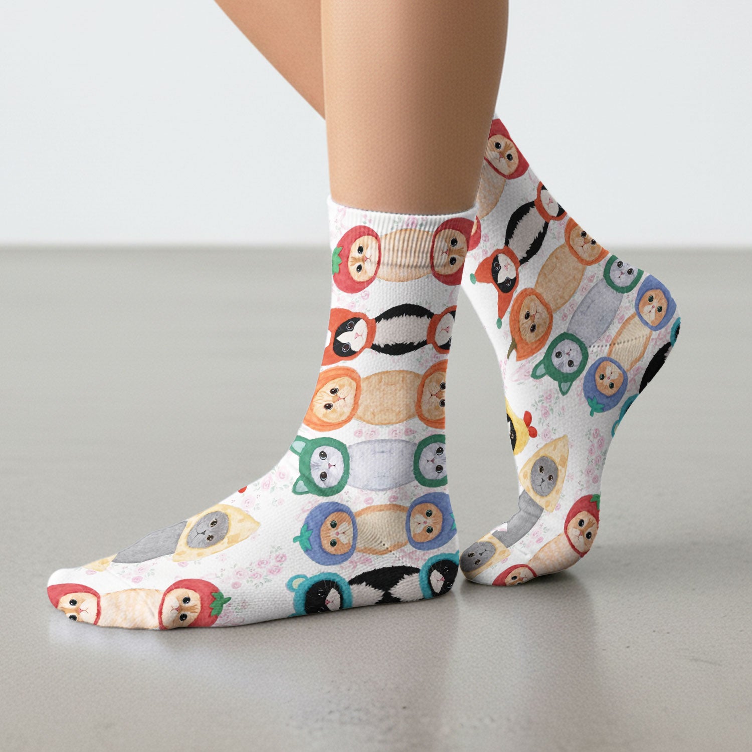 Funny Cartoon Cat Print Socks, Cute Nurse Socks, Adult Socks for Men and Women