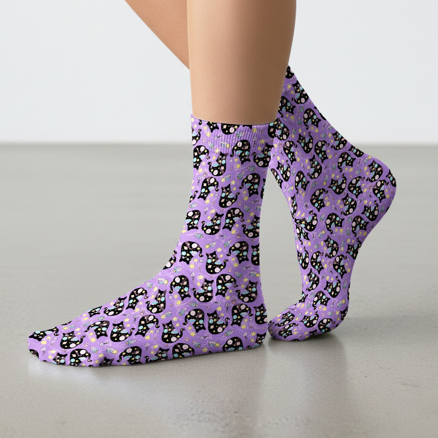 Galaxy Black Cat Space Pattern Socks, Breathable Fabrics Medical Uniform
