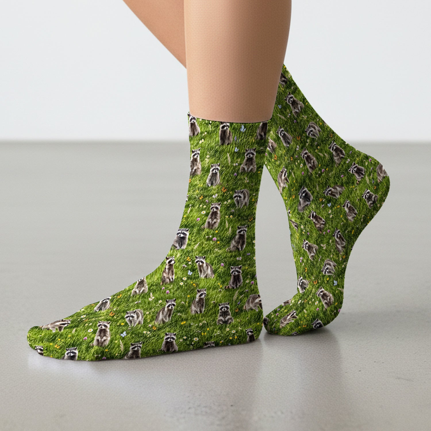 Raccoon Meadow Print Socks, Adult Socks for Men and Women