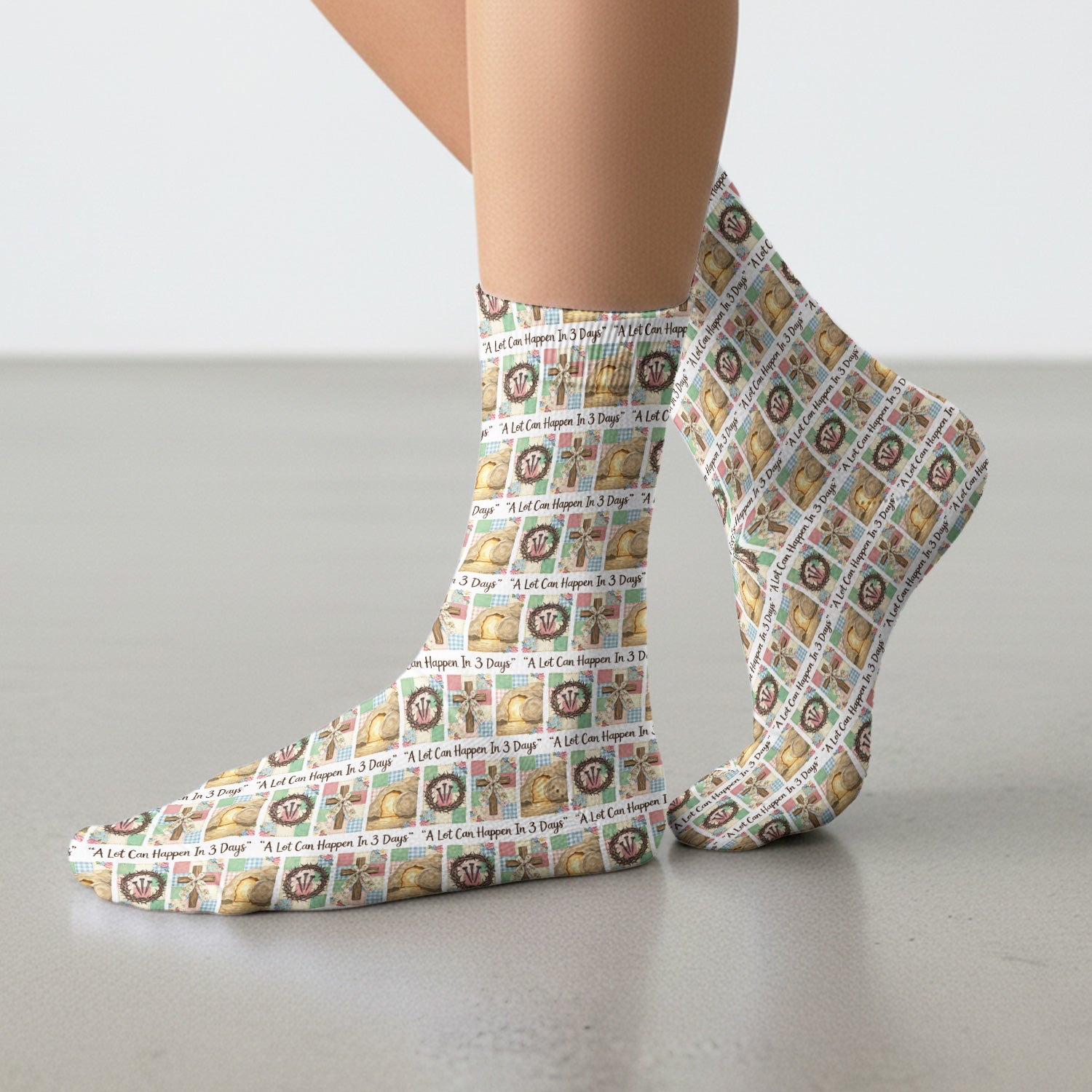 Christian Easter Cross Print Socks, Adult Socks for Men and Women