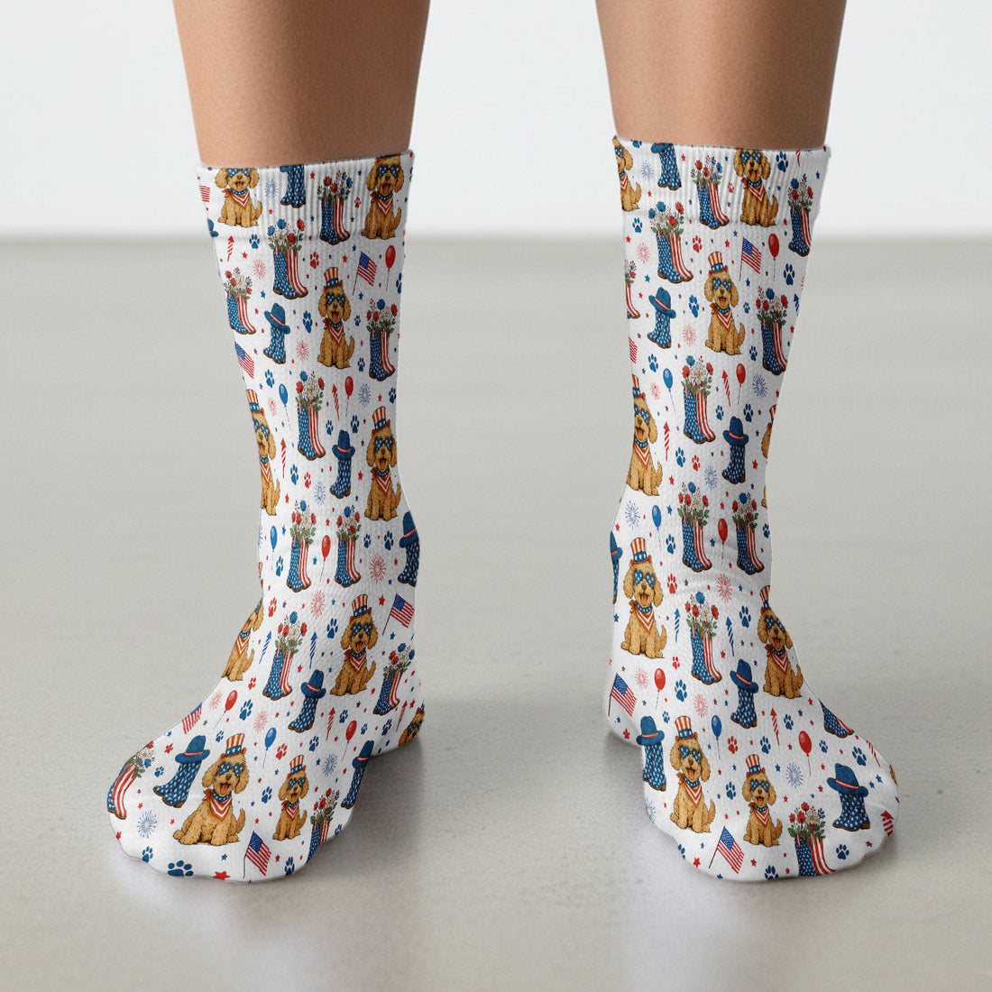 Patriotic Puppy Cowboy Boots Pattern Socks, Adult Socks for Men and Women