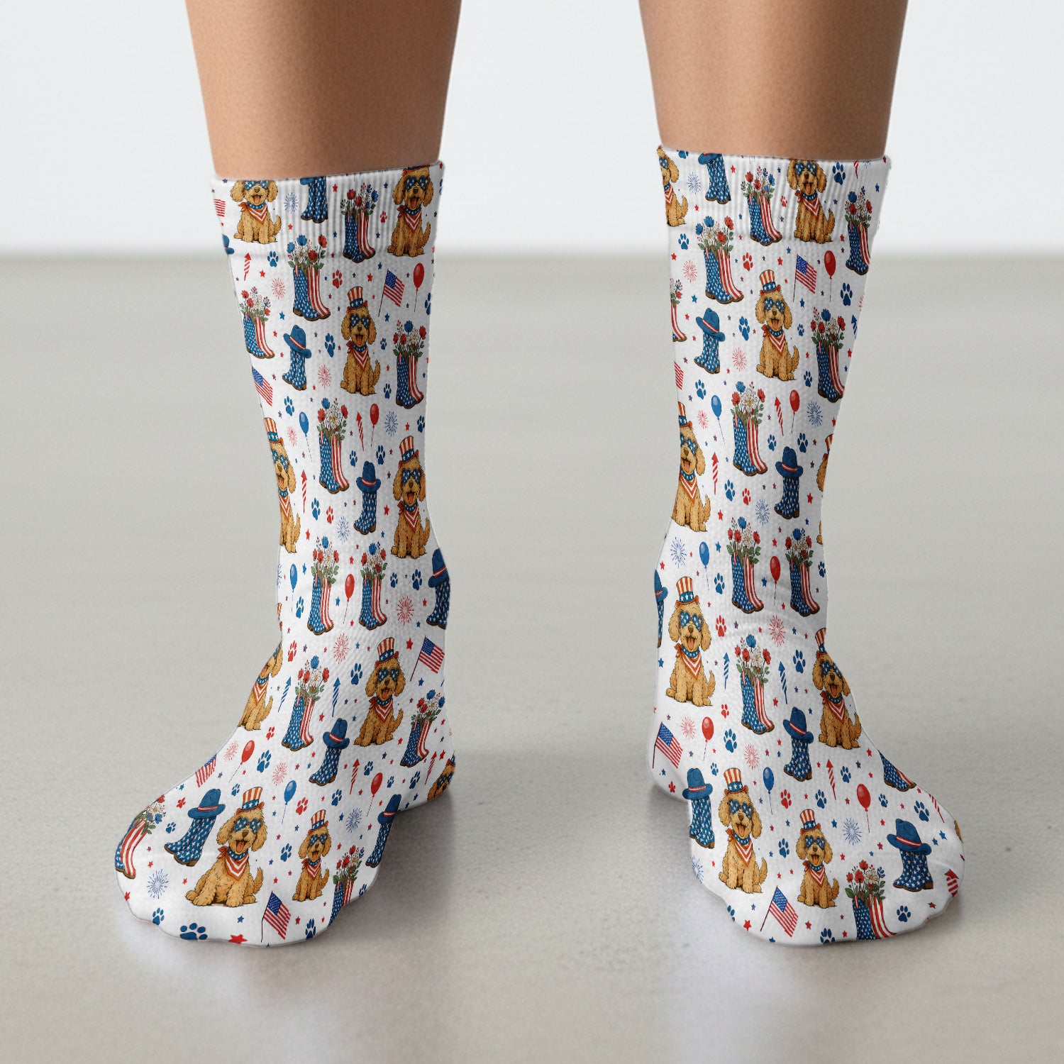 Patriotic Puppy Cowboy Boots Pattern Socks, Adult Socks for Men and Women