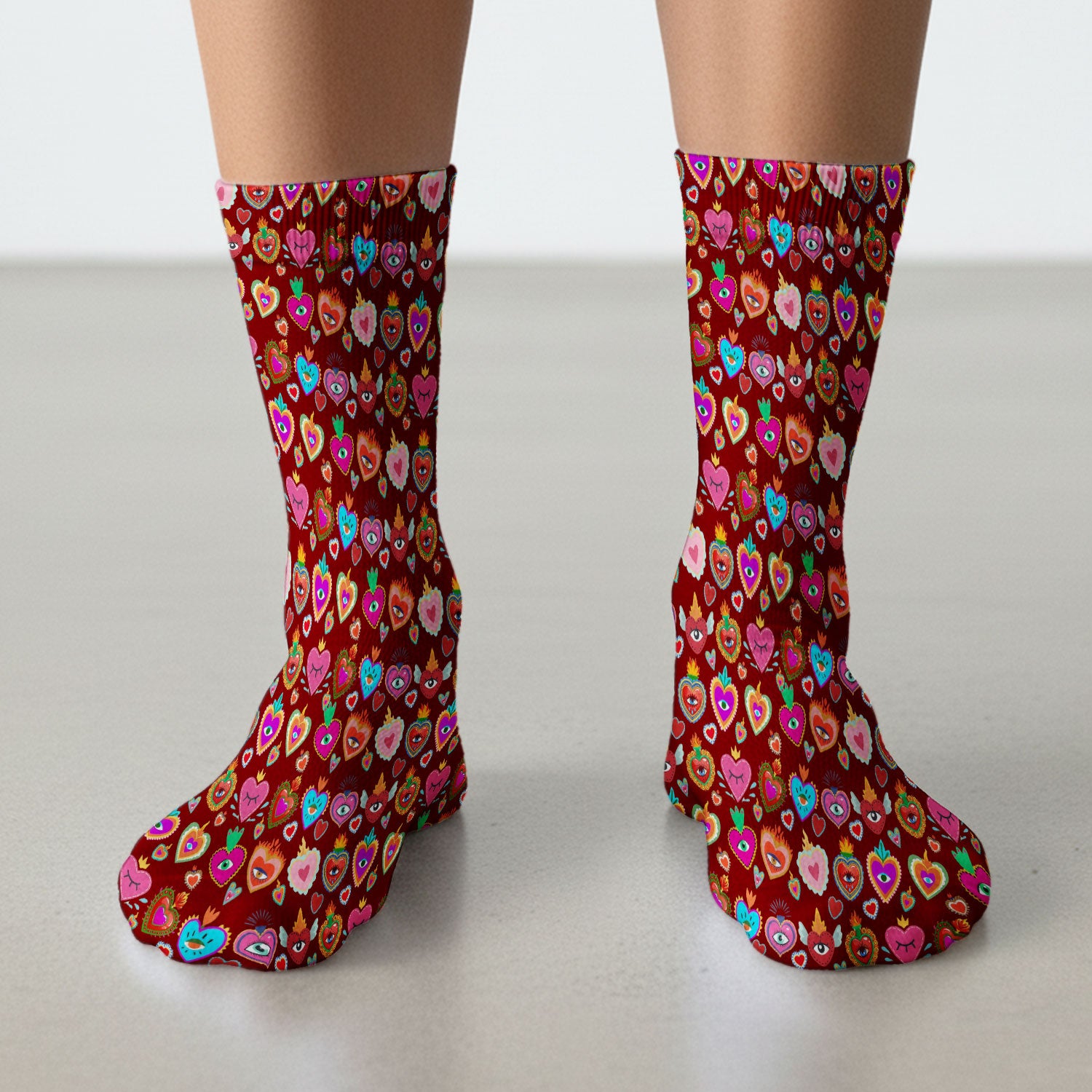 Valentine Colorful Sacred Heart Print Medical Socks, Breathable Fabrics Medical Uniform