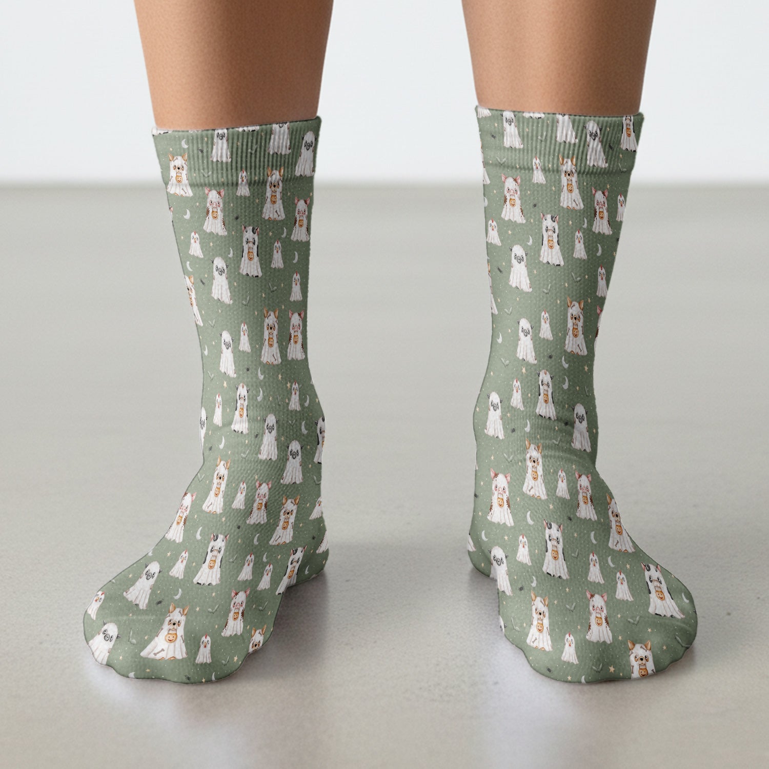 Spooky Farm Animal Ghost Socks, Adult Socks for Men and Women