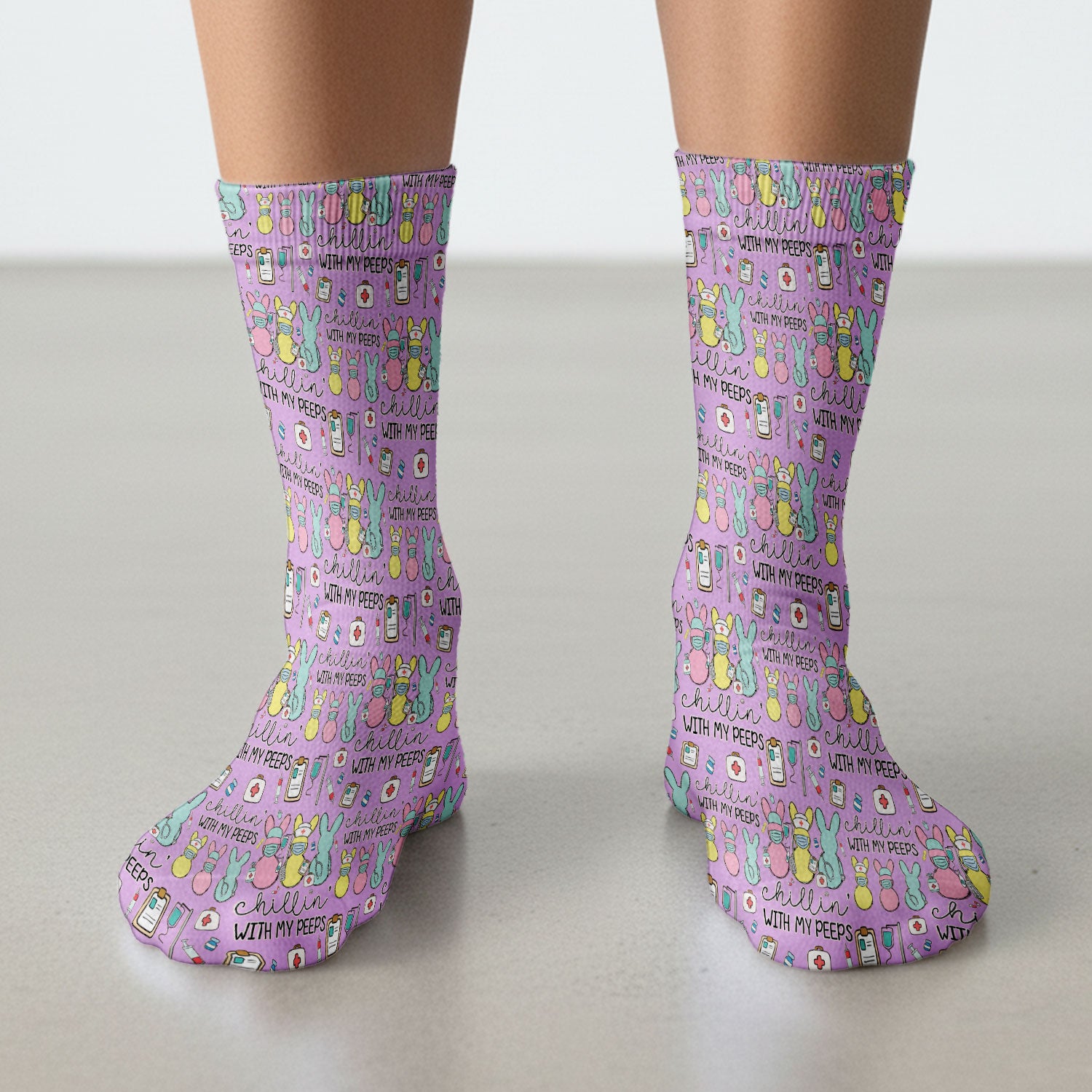 Cute Bunny Nurse Chillin With My Peeps Socks, Socks for Nurse Doctor