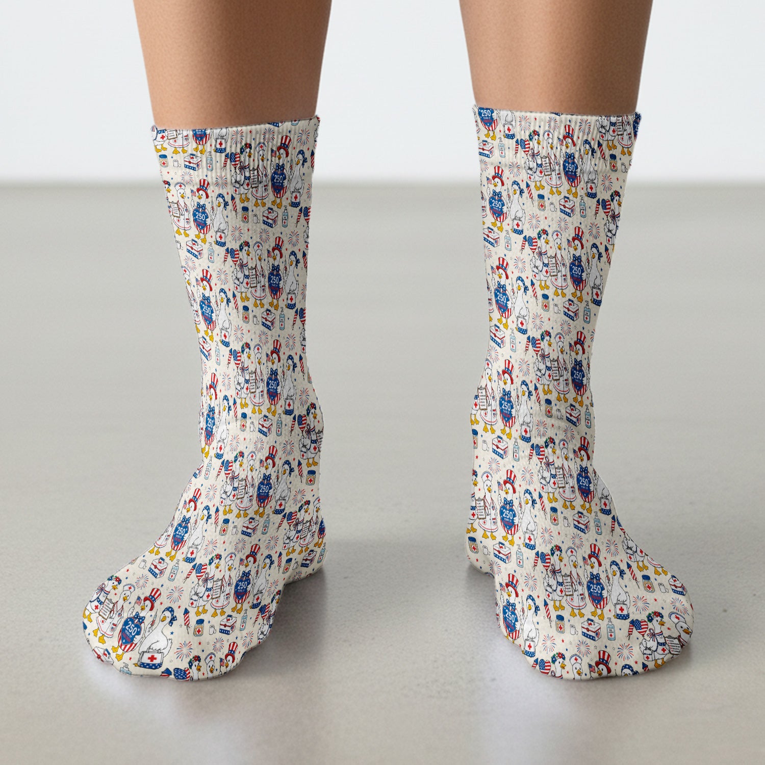Funny Patriotic Goose Nurse for RN, CNA, Healthcare Workers Socks, Adult Socks for Men and Women