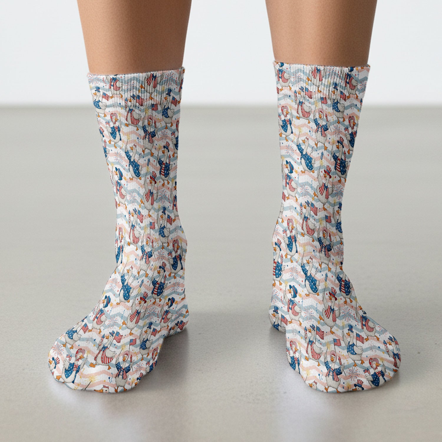 Patriotic Goose Fireworks Parade Pattern Socks, Adult Socks for Men and Women