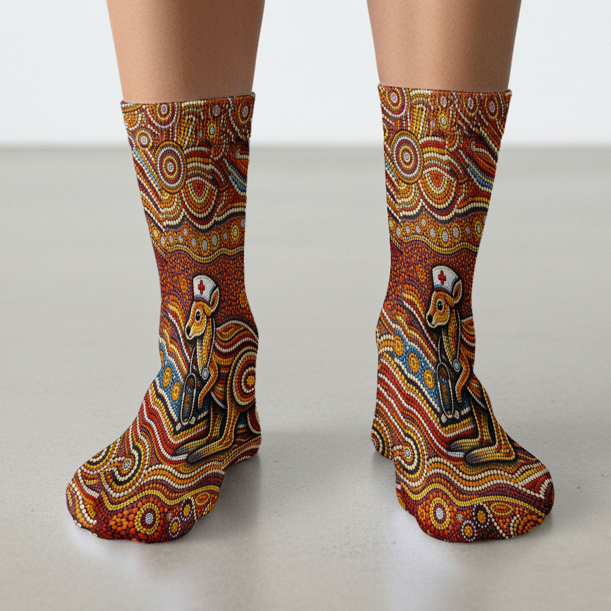 Australian Aboriginal Nurse Scrub Socks, Kangaroo Dot Art Medical Nurses Sock, Breathable Fabrics Nursing Uniform