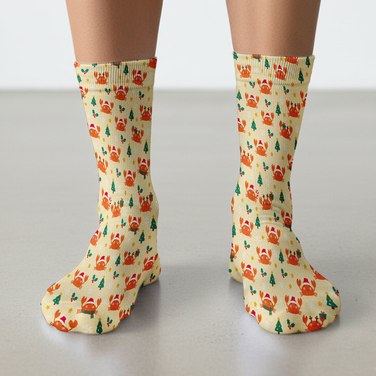 Christmas Crabs And Trees Pattern Socks, Adult Socks for Men and Women