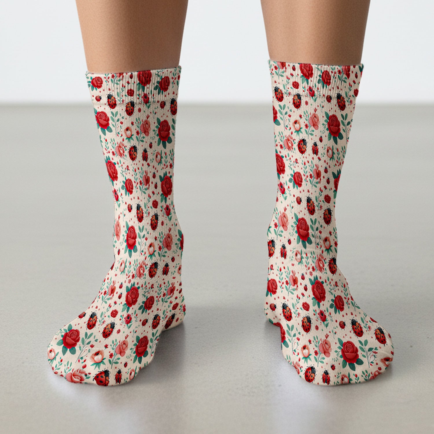 Cute Ladybug Red Rose Floral Socks, Socks for Nurse Doctor