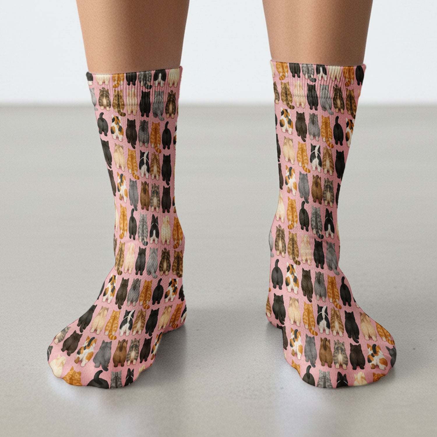Cute Cats Back View Pattern Socks, Adult Socks for Men and Women