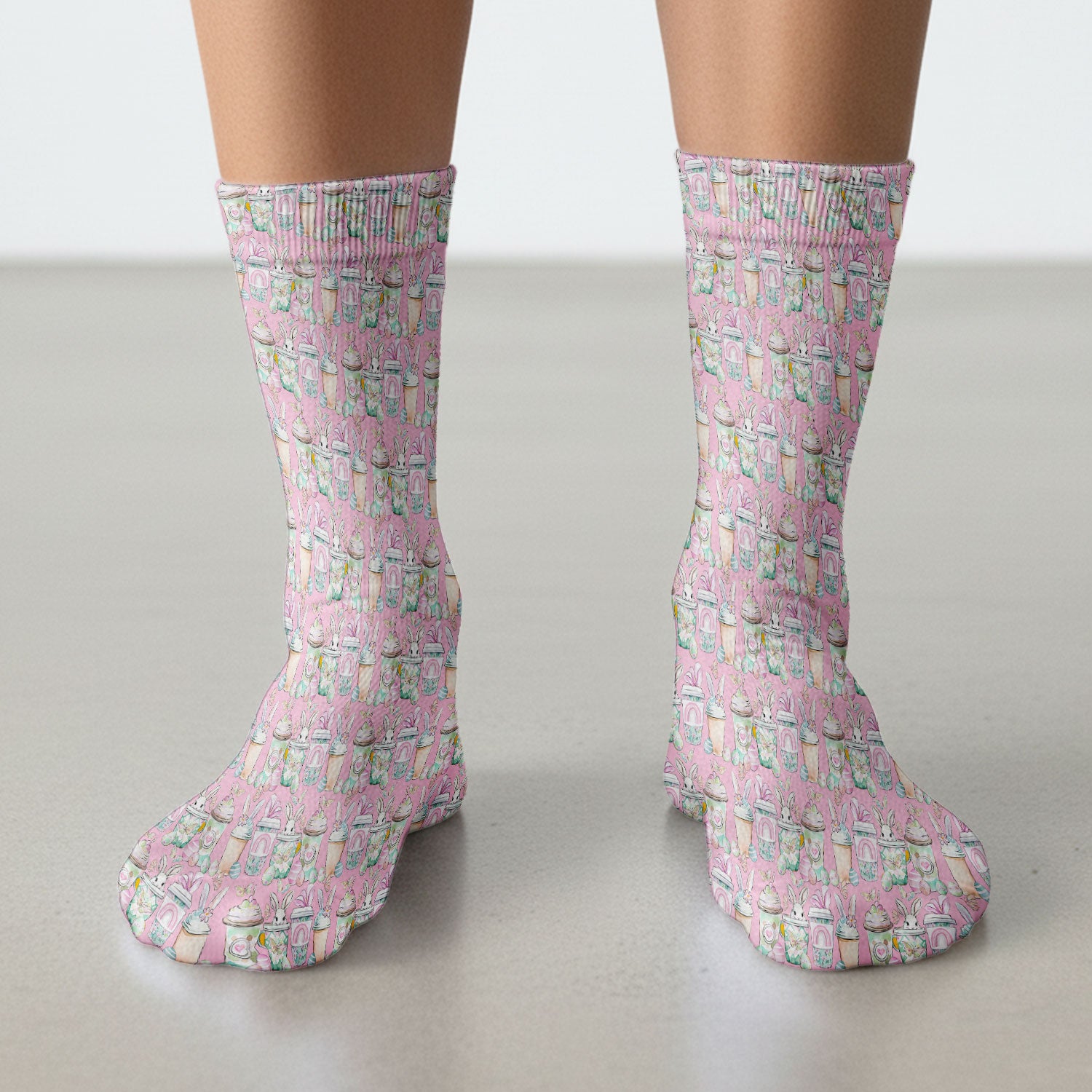 Cute Easter Bunny Coffee Cup Pattern Socks, Adult Socks for Men and Women