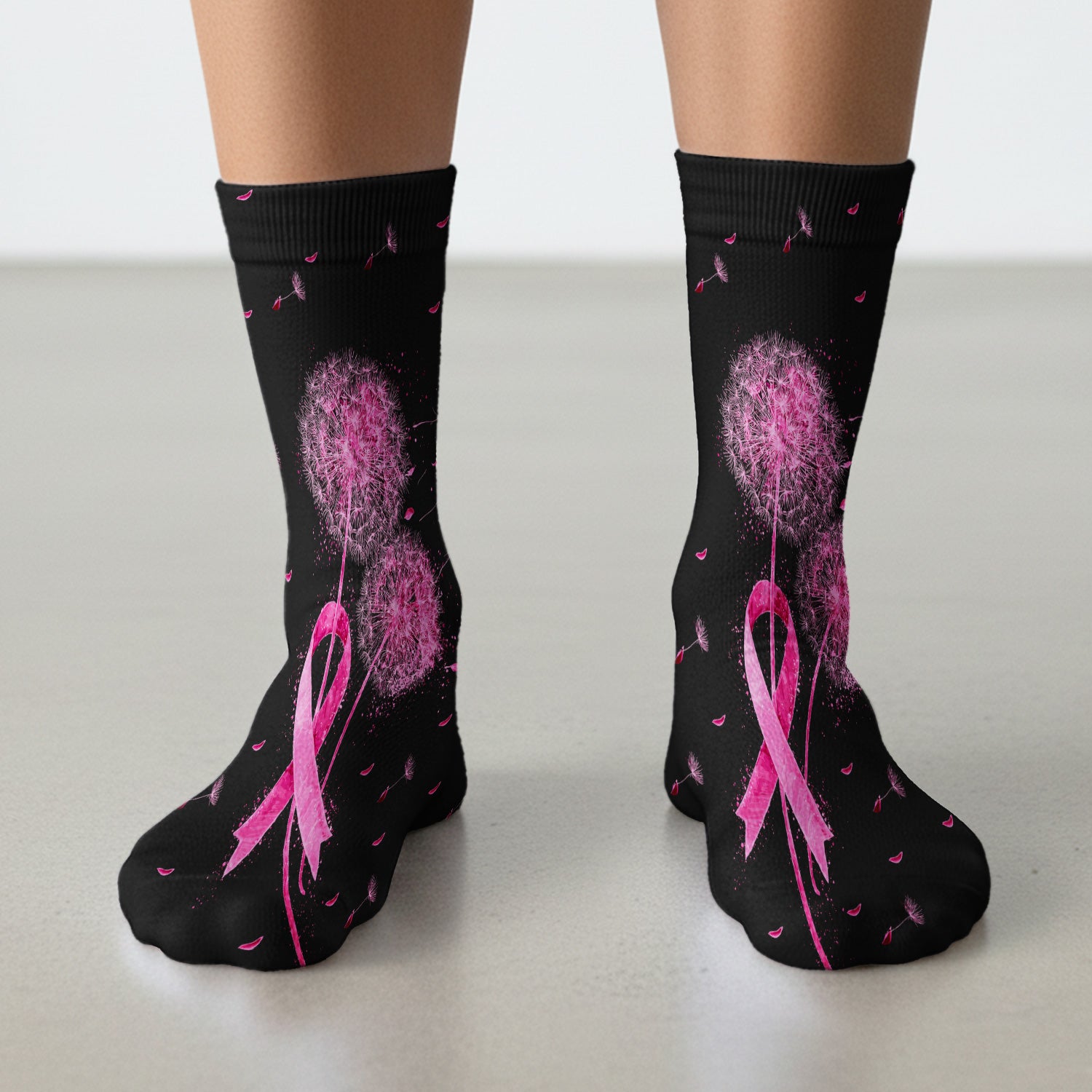 Meaningful Pink Ribbon Dandelion Socks, Adult Socks for Men and Women