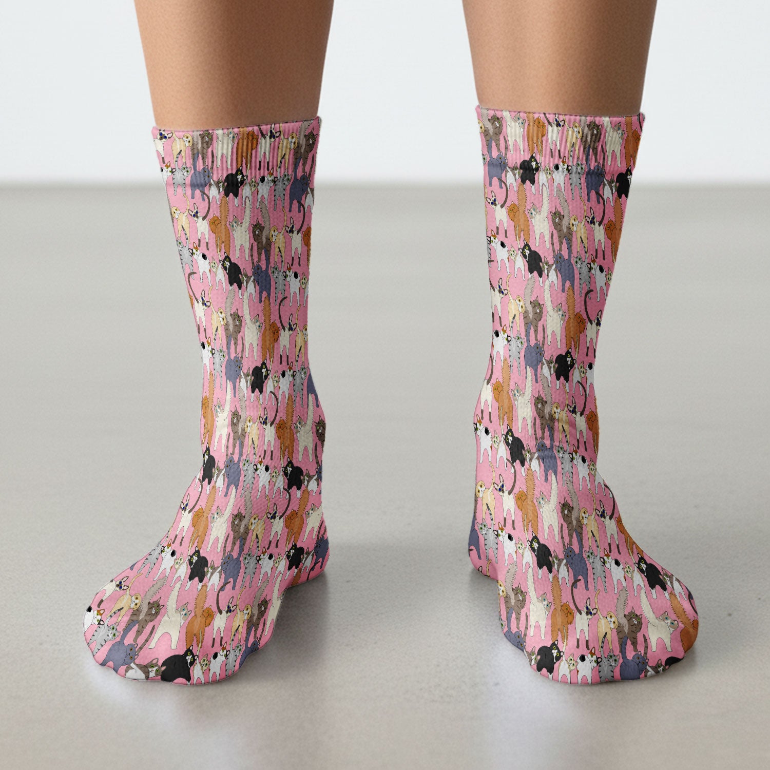 Whimsical Multicolor Cat Cartoon Pattern Medical Socks, Socks for Nurse Doctor