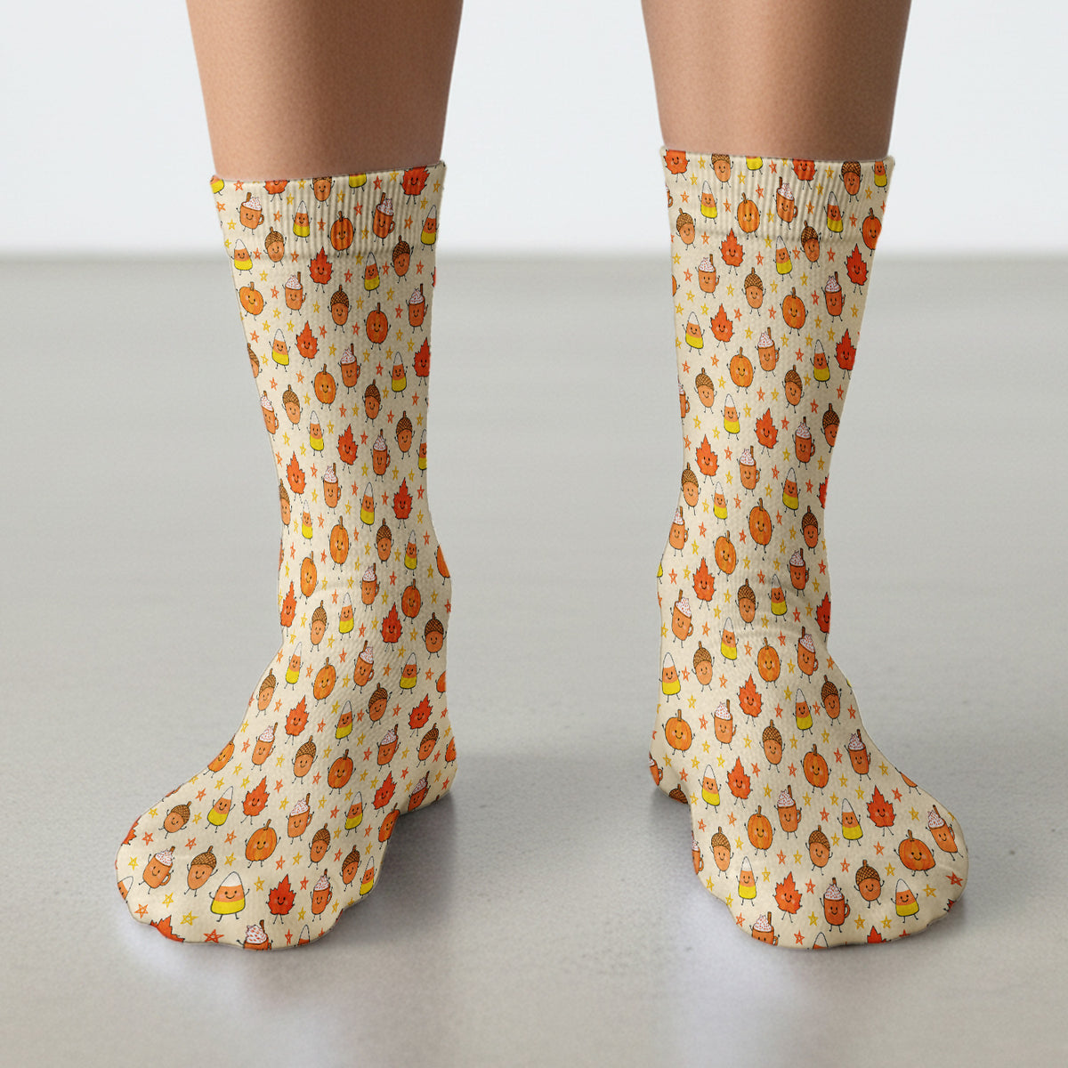 Cute Fall Pumpkin Spice Doodles Socks, Adult Socks for Men and Women