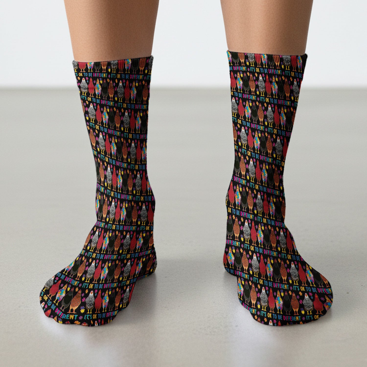 Autism Chicken It’s OK to Be Different Print Socks, Breathable Fabrics Medical Uniform