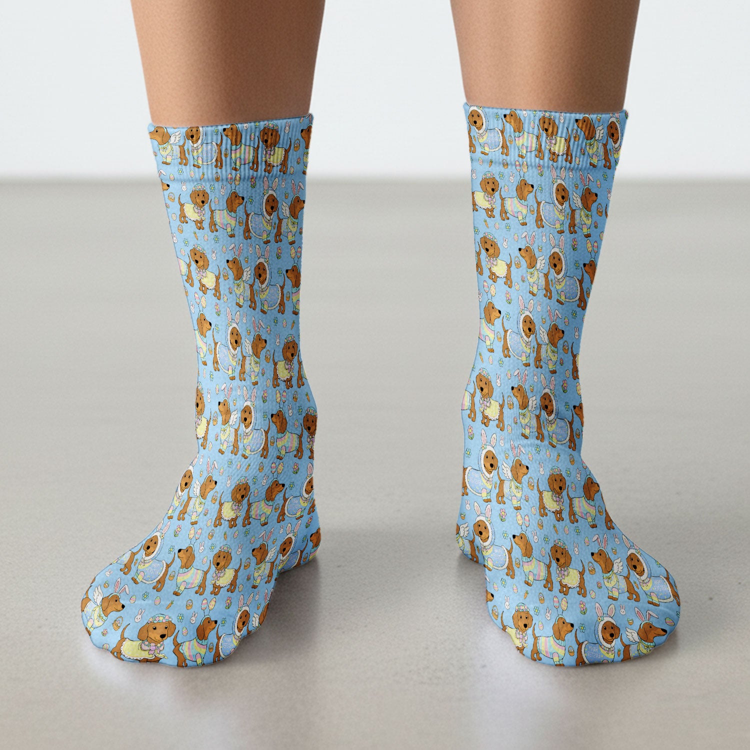Easter Dachshund Bunny Pattern Nurse Socks, Breathable Fabrics Medical Uniform