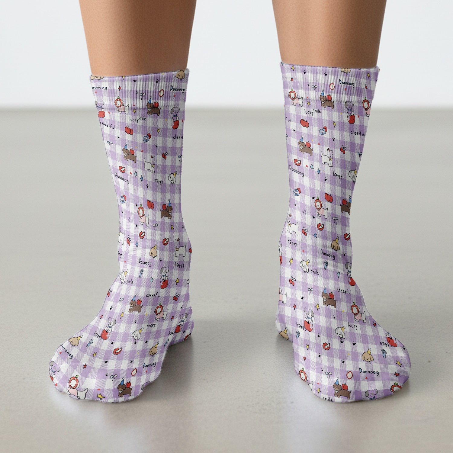 Cute Nurse Cartoon Puppy Apple Gingham Socks, Breathable Fabrics Medical Uniform