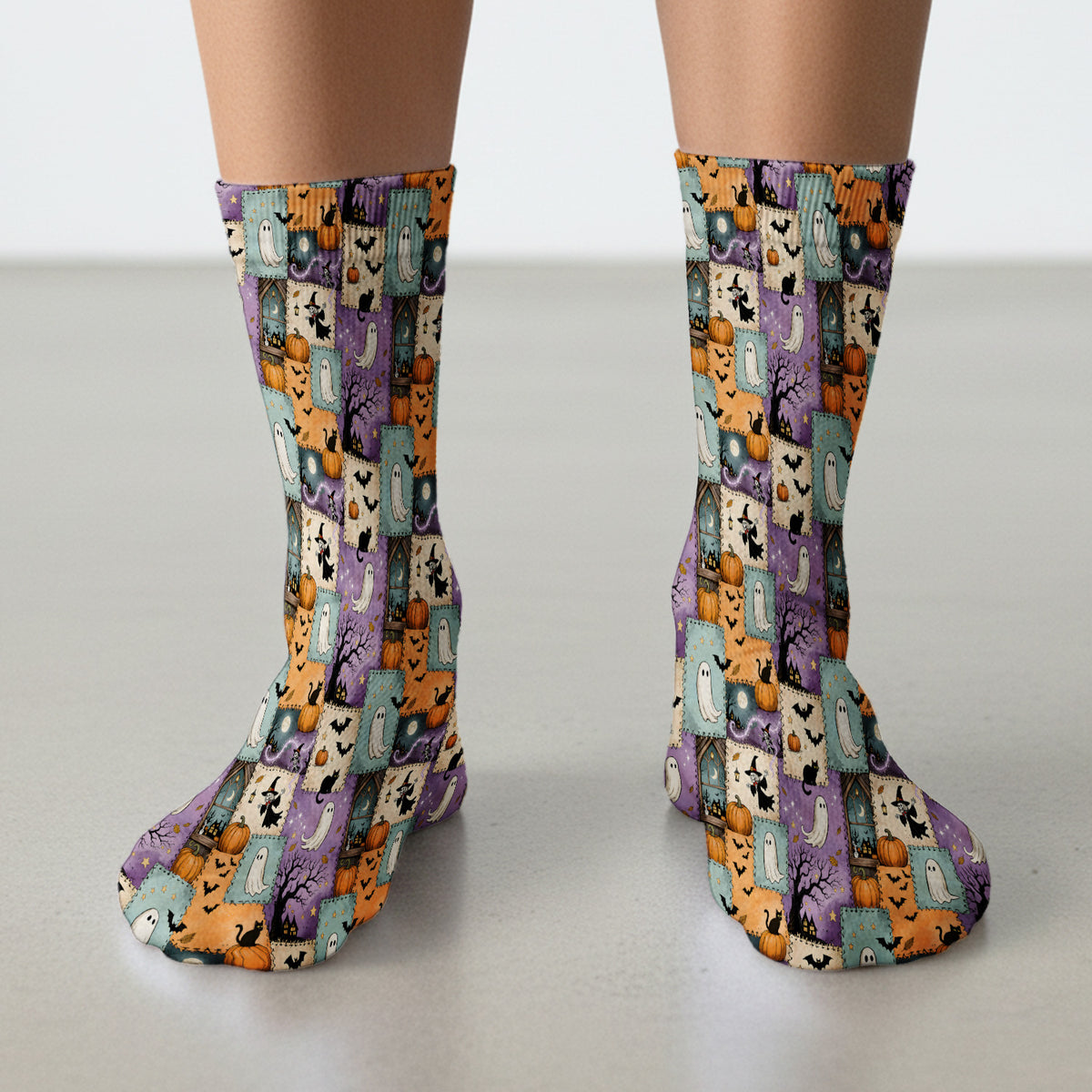 Cute Christmas Cat Patchwork Socks, Adult Socks for Men and Women