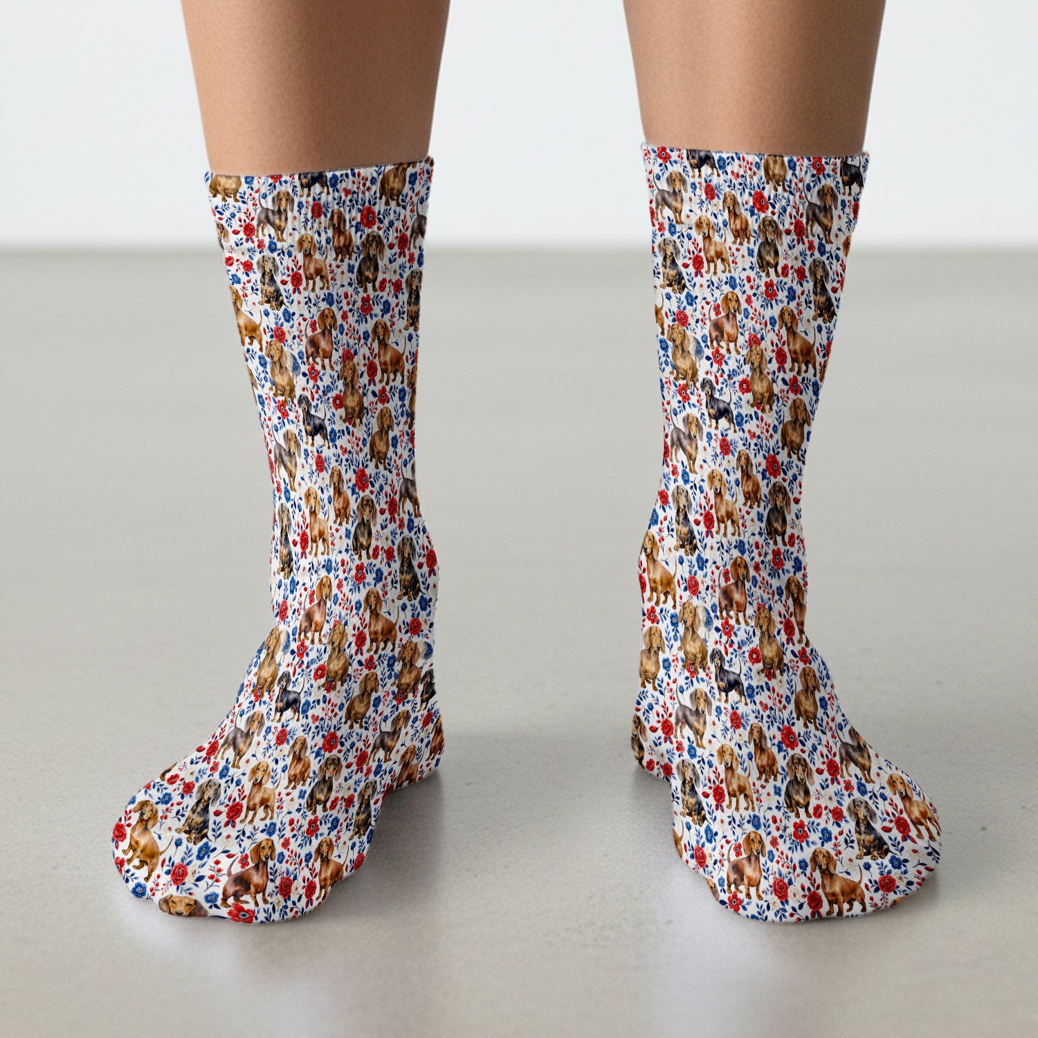 Floral Dachshund Nurse Pattern Socks, Adult Socks for Men and Women