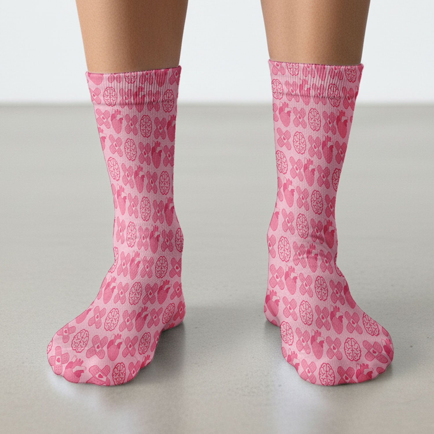 Heart & Brain Medical Icon Pattern Socks, Socks for Nurse Doctor