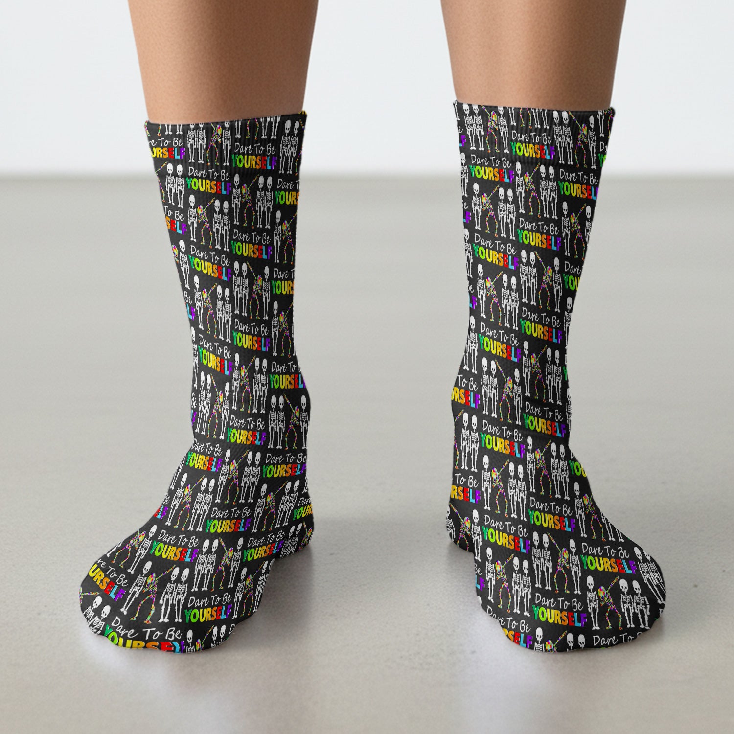 Rainbow Skeleton Dare To Be Yourself Pattern Socks, Adult Socks for Men and Women