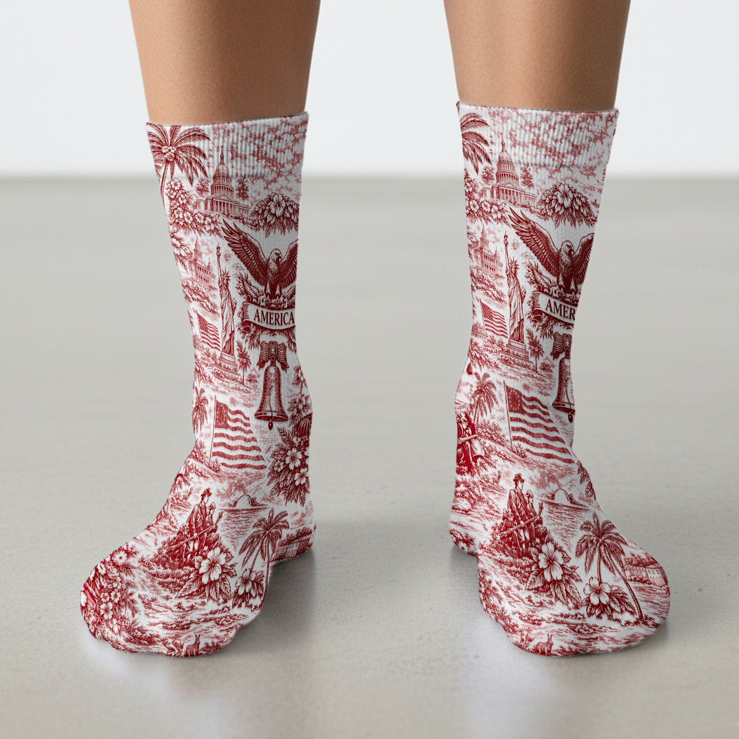 Patriotic America Heritage Toile Pattern Sock, Breathable Fabrics Medical Uniform
