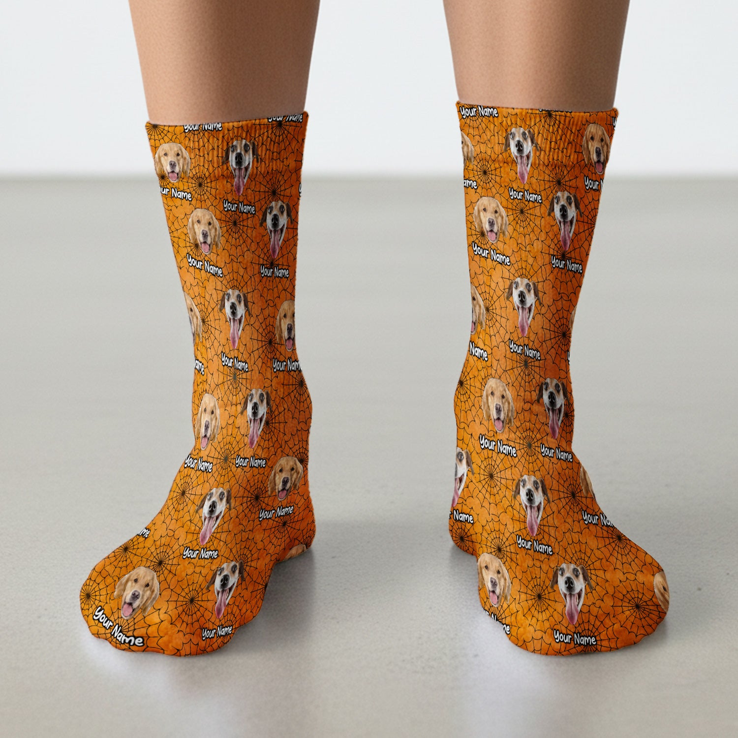 Personalized Halloween Dog Photo Spiderweb Socks, Adult Socks for Men and Women