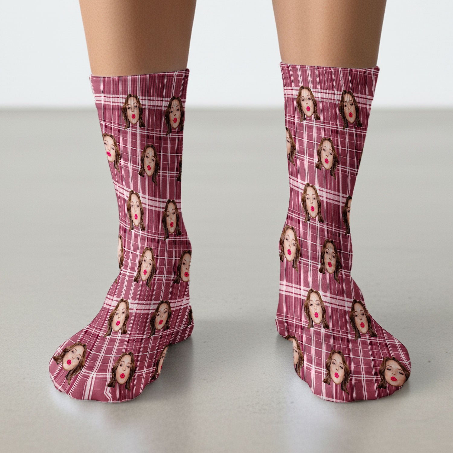 Personalized Funny Face Plaid Medical Socks, Custom Photo Pattern Socks For Nurse Doctor, Breathable Fabrics Medical Uniform