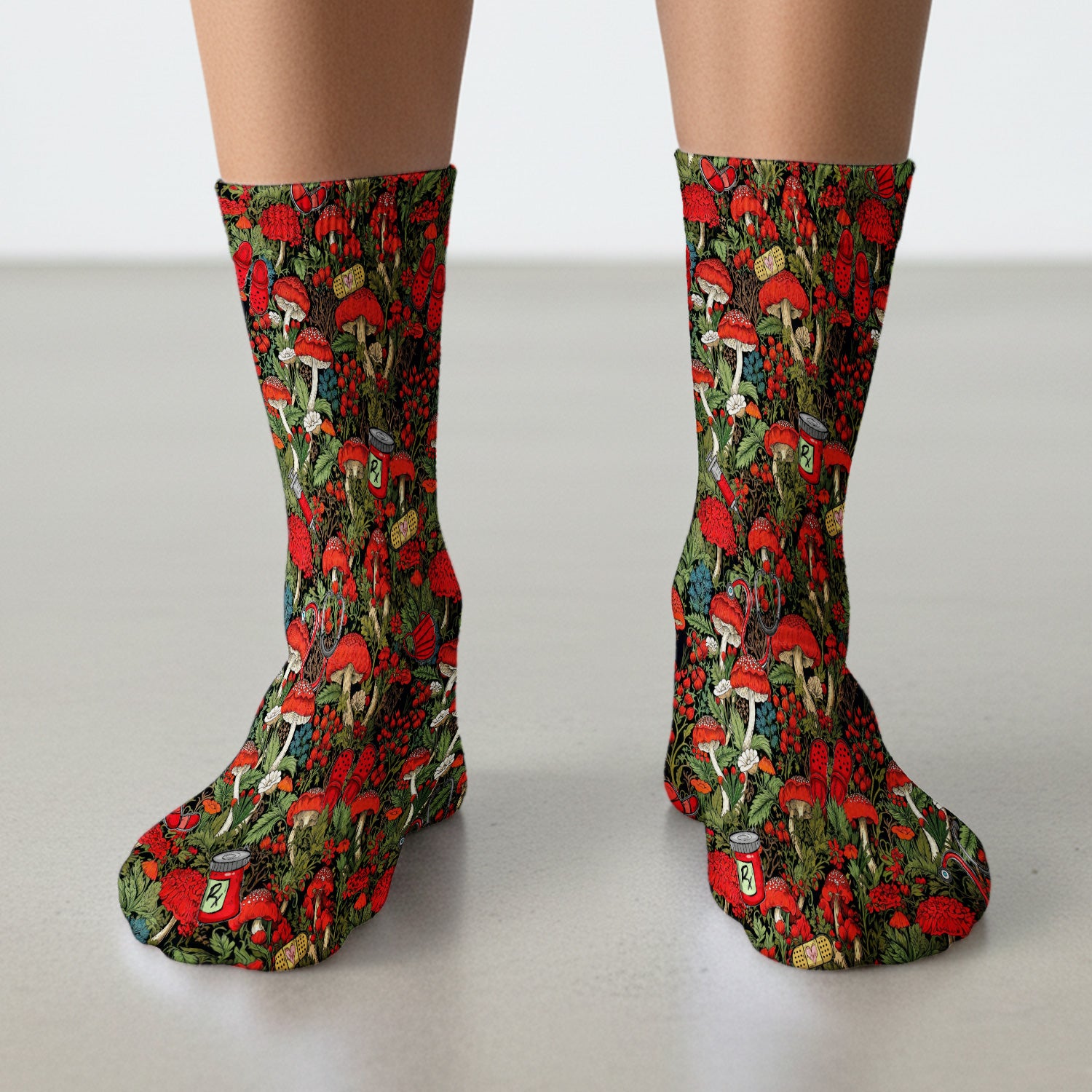Red Mushroom Medical Forest Pattern Socks, Adult Socks for Men and Women