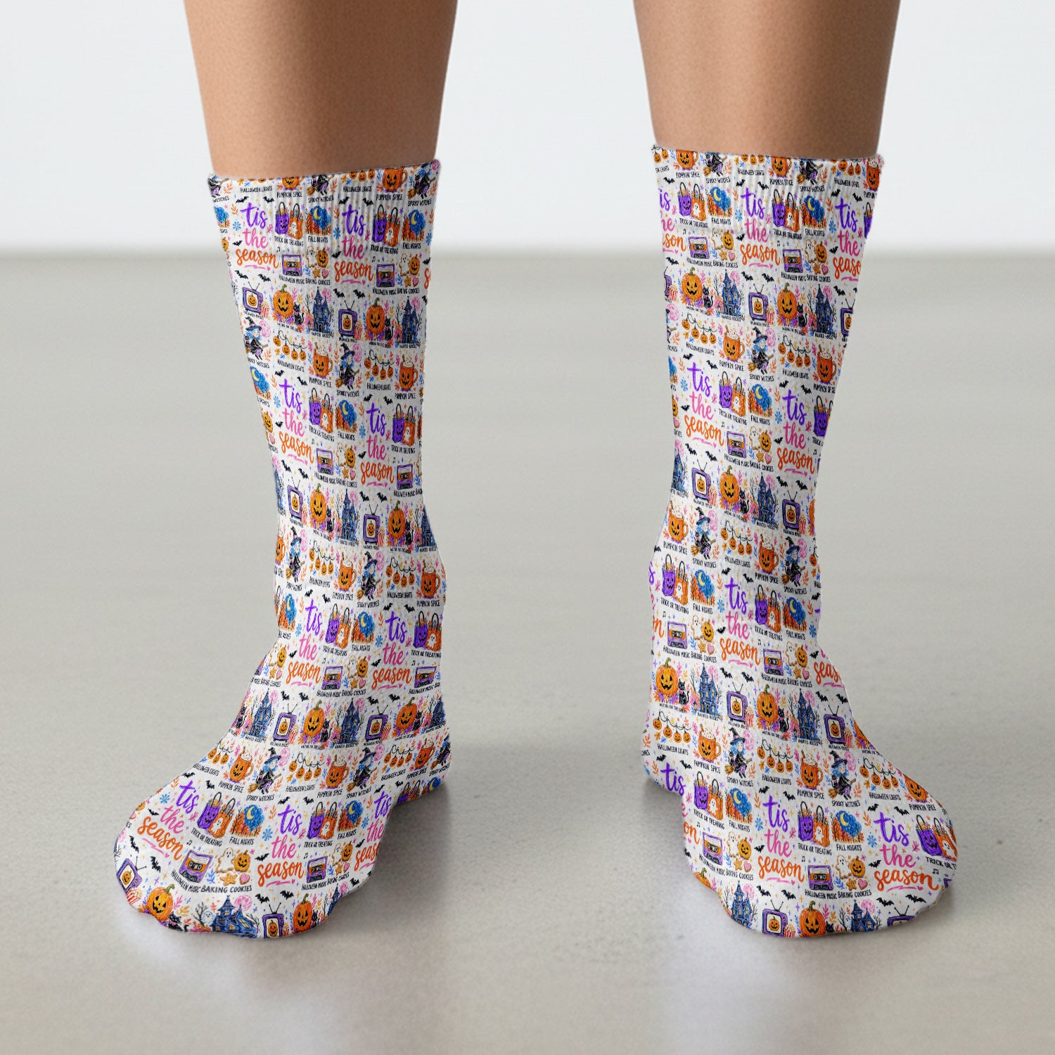 Pumpkin Ghost Spooky Season Print Socks, Adult Socks for Men and Women