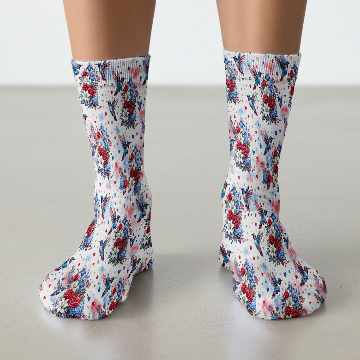 Patriotic Hummingbird Floral Bouquet Pattern Socks, Adult Socks for Men and Women