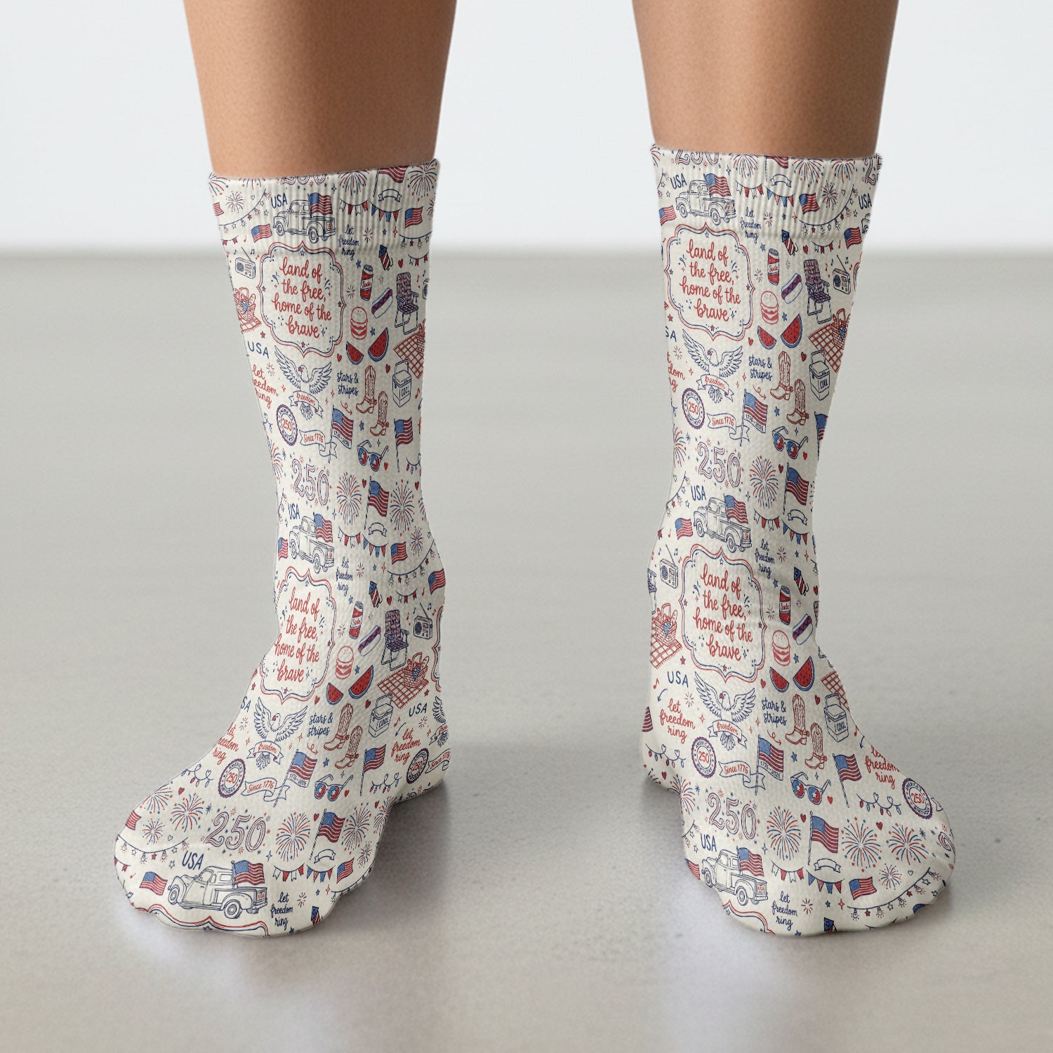 Vintage USA Freedom Print Socks, Adult Socks for Men and Women