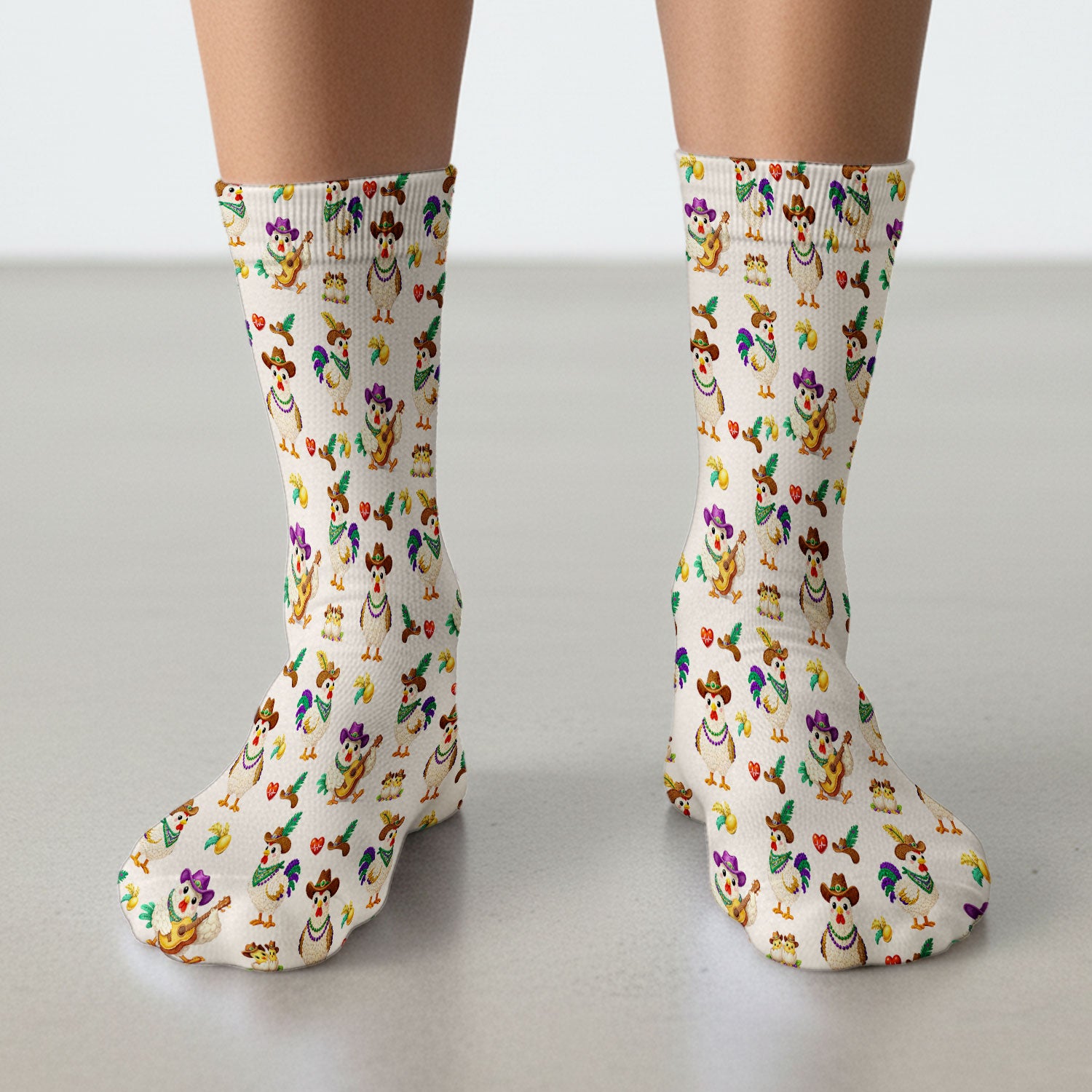 Funny Mardi Gras Rooster Cowboy Print Medical Socks, Socks for Nurse Doctor
