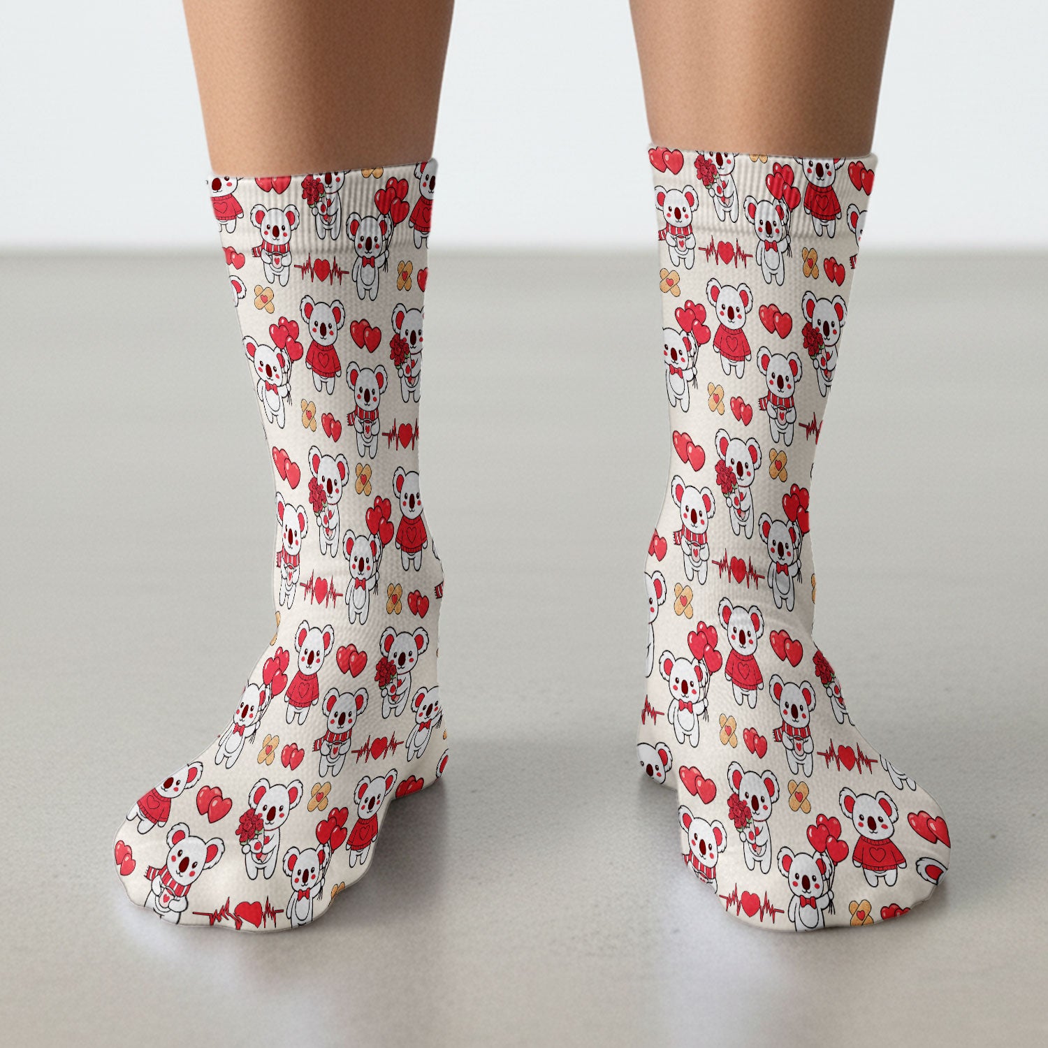 Sweet Koala Valentine Medical Design Socks, Breathable Fabrics Uniform
