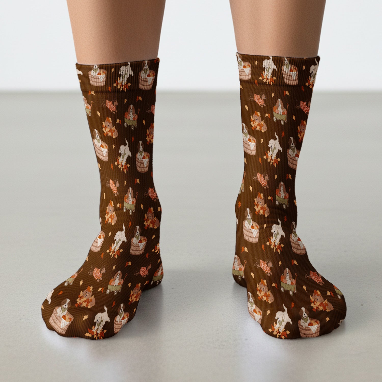 Cute Autumn Dogs And Falling Leaves Socks, Adult Socks for Men and Women