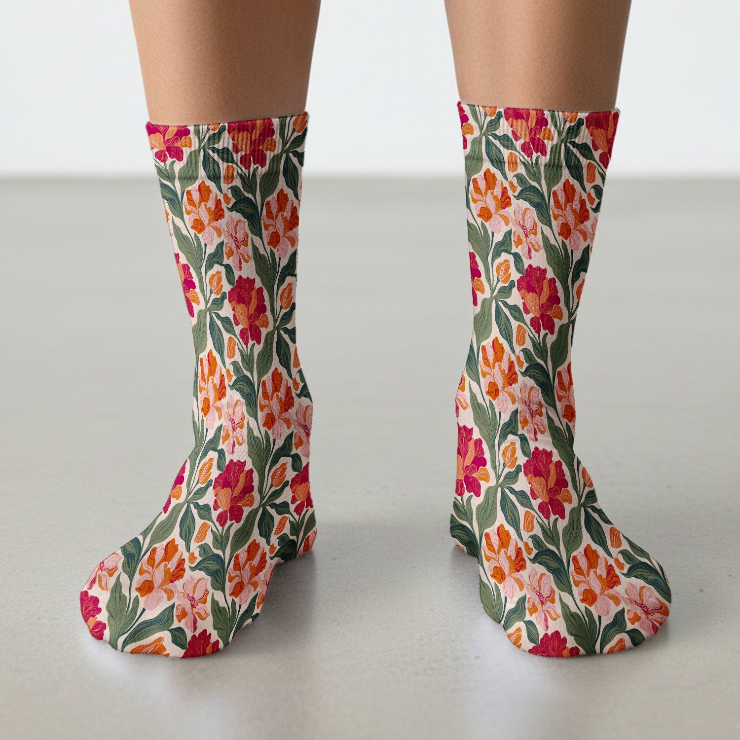 Pretty Tropical Floral Print Socks, Adult Socks for Men and Women